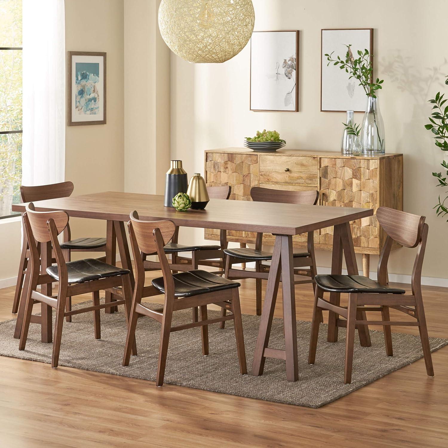 Walnut and Dark Brown Mid-Century Modern 7-Piece Dining Set