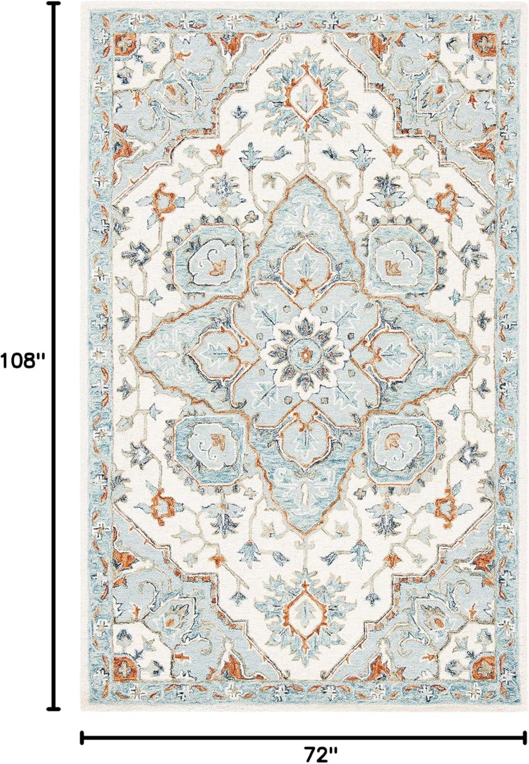 Hand-Tufted Blue and Ivory Wool Area Rug 6' x 9'