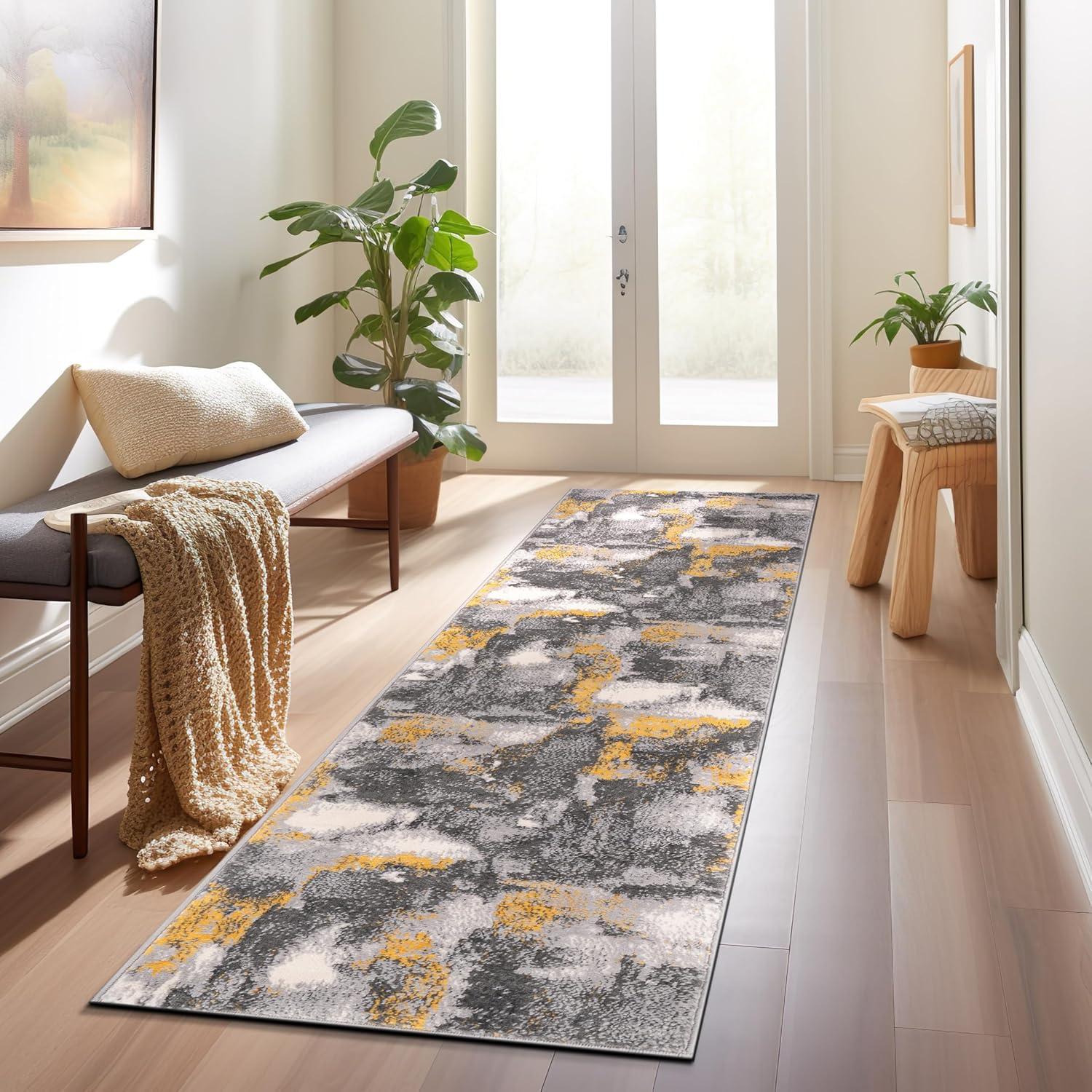 World Rug Gallery Brighton Modern Abstract Door Mat - Yellow 2'x3':  Stain & Fade-Resistant,  Low Pile,  Indoor Use