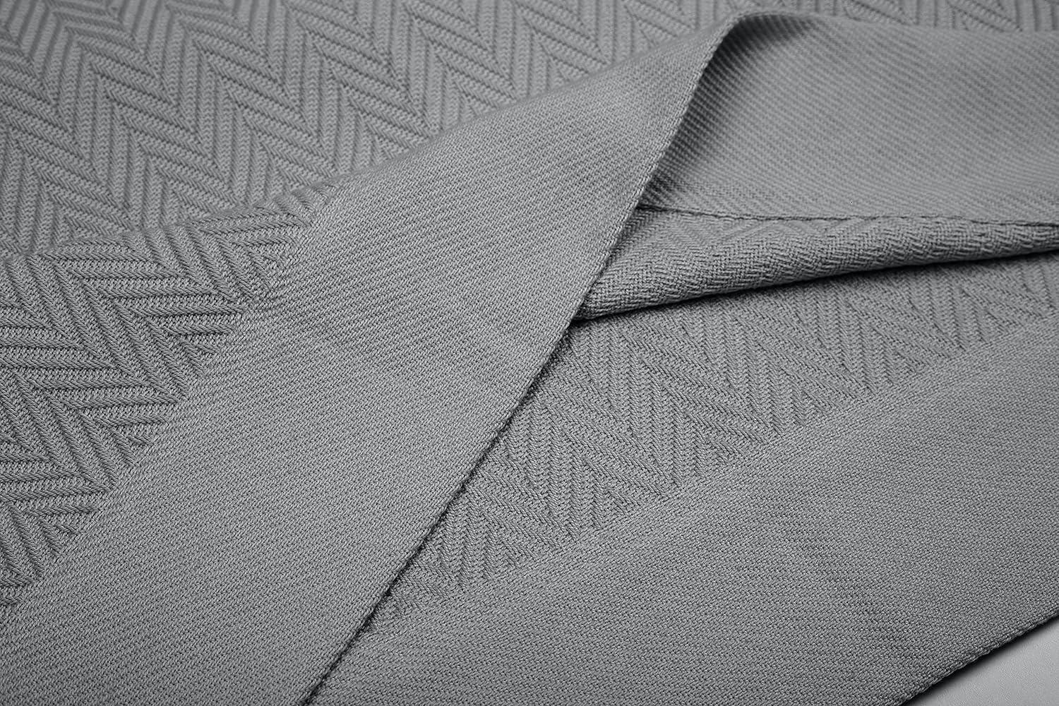 Threadmill Home Linen Cotton Thermal Blanket, Twin Size Bed, Herringbone, 350GSM, 68x92, Dark Grey