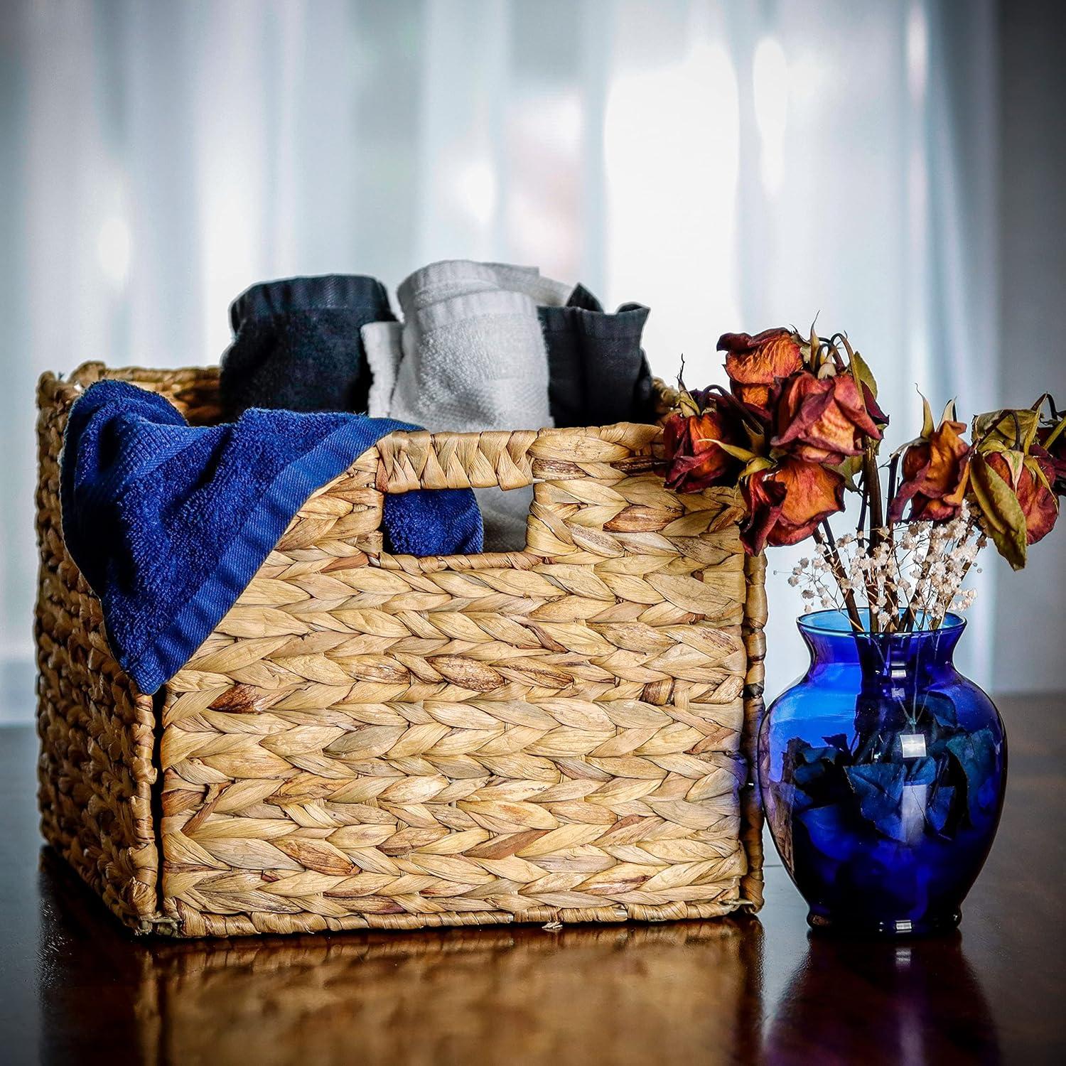 12.7 in Foldable Water Hyacinth Storage Basket with Iron Wire Frame