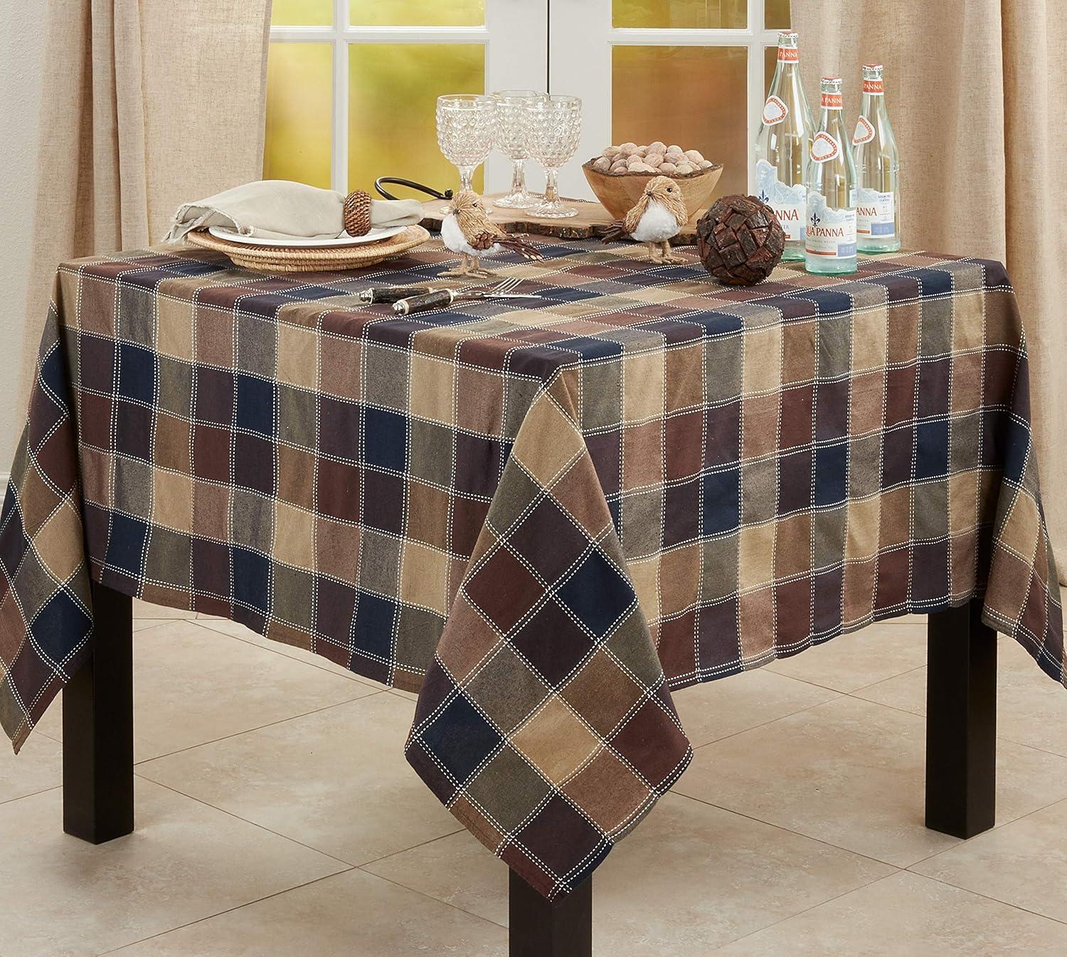 Saro Lifestyle Cotton And Poly Blend Stitched Plaid Tablecloth