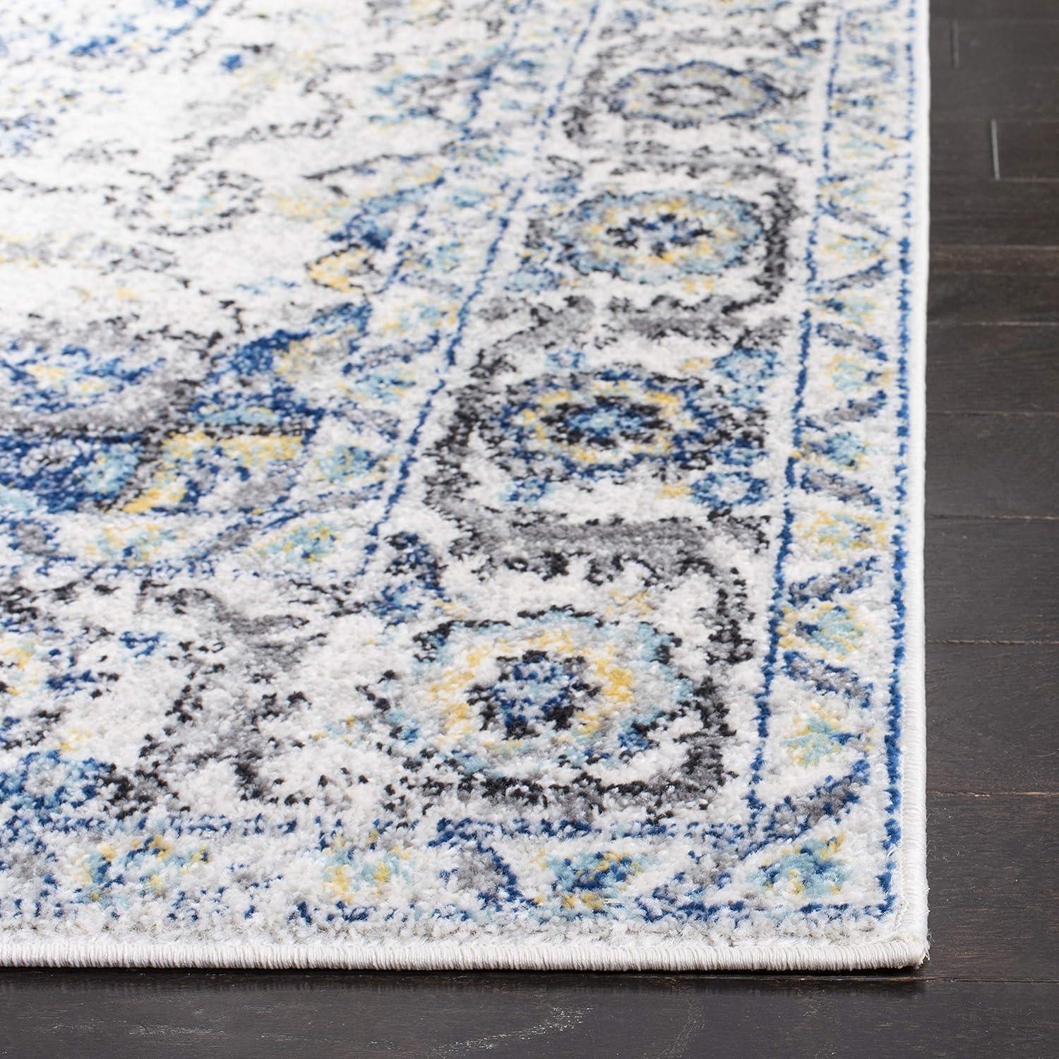 Turquoise and Ivory Square Synthetic Medallion Area Rug