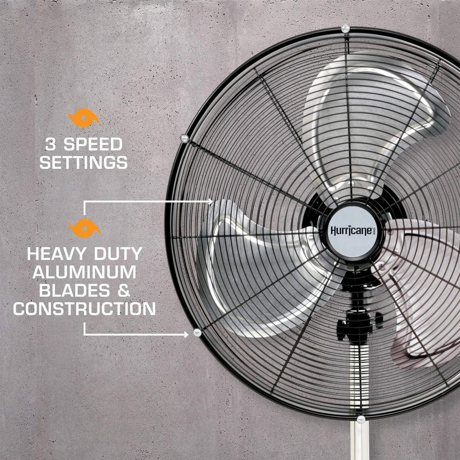 Hurricane Oscillating Stand Fan – 3-Speed, Quiet, Powerful, Adjustable Height, Durable Design for Home, Office, and Greenhouse