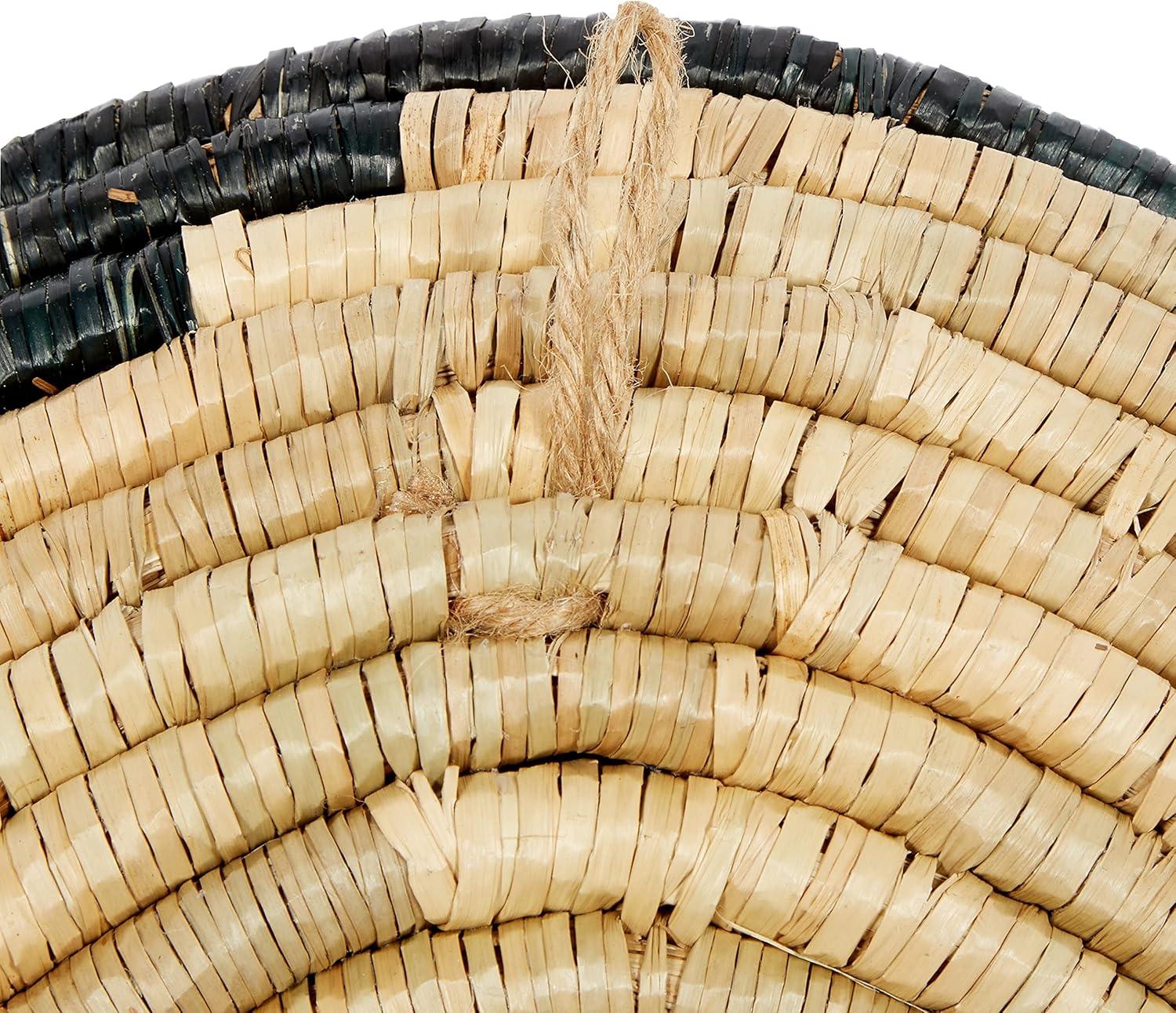 Deco 79 Seagrass Plate Handmade Home Wall Decor Spiral Basket Wall Sculpture, Set of 3 Wall Art 20", 18", 16"H, Black