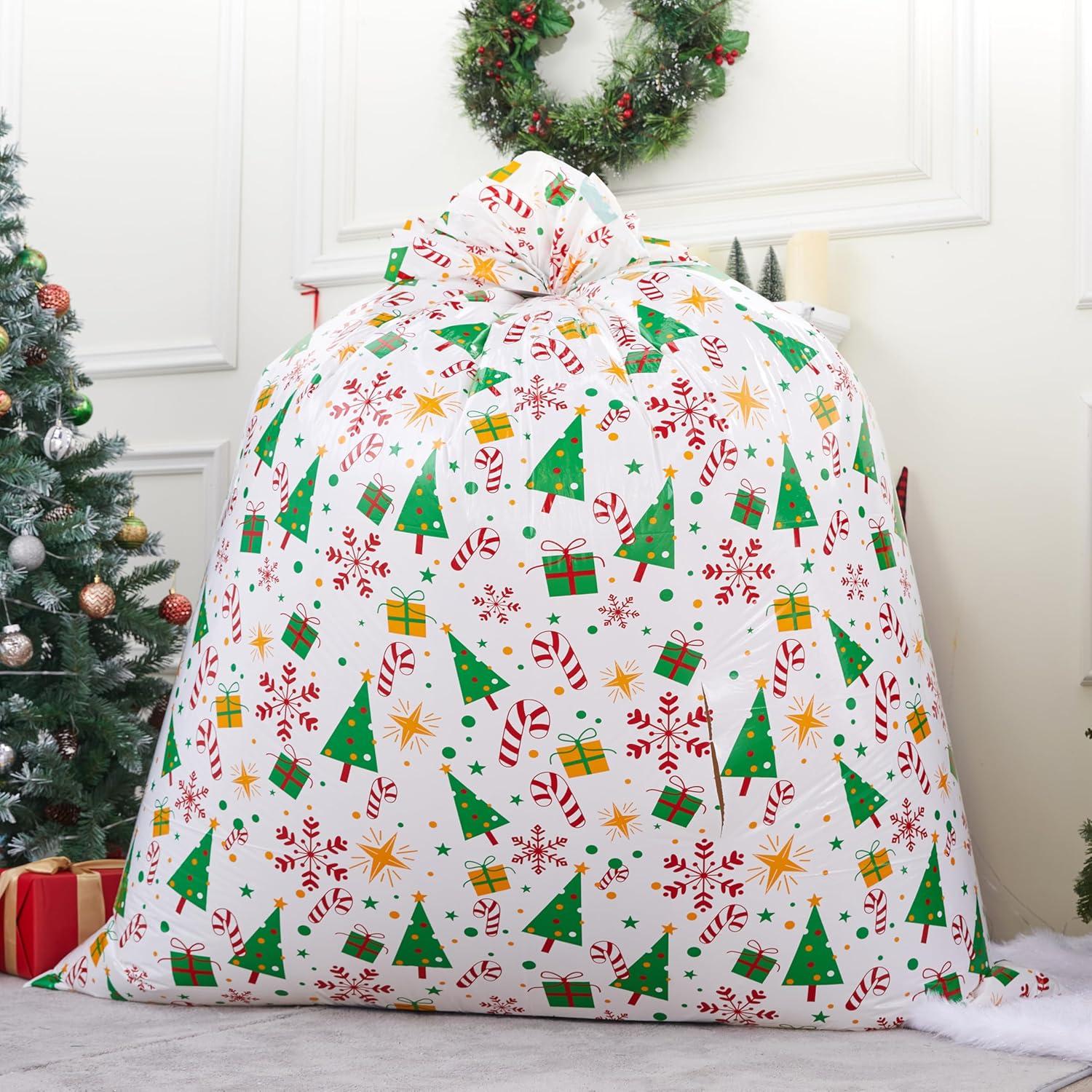 JOYFY 2 PCS Jumbo Christmas Bike Bags with Gift Tags - 72” x 60” Bags for Xmas Gift - Red + White