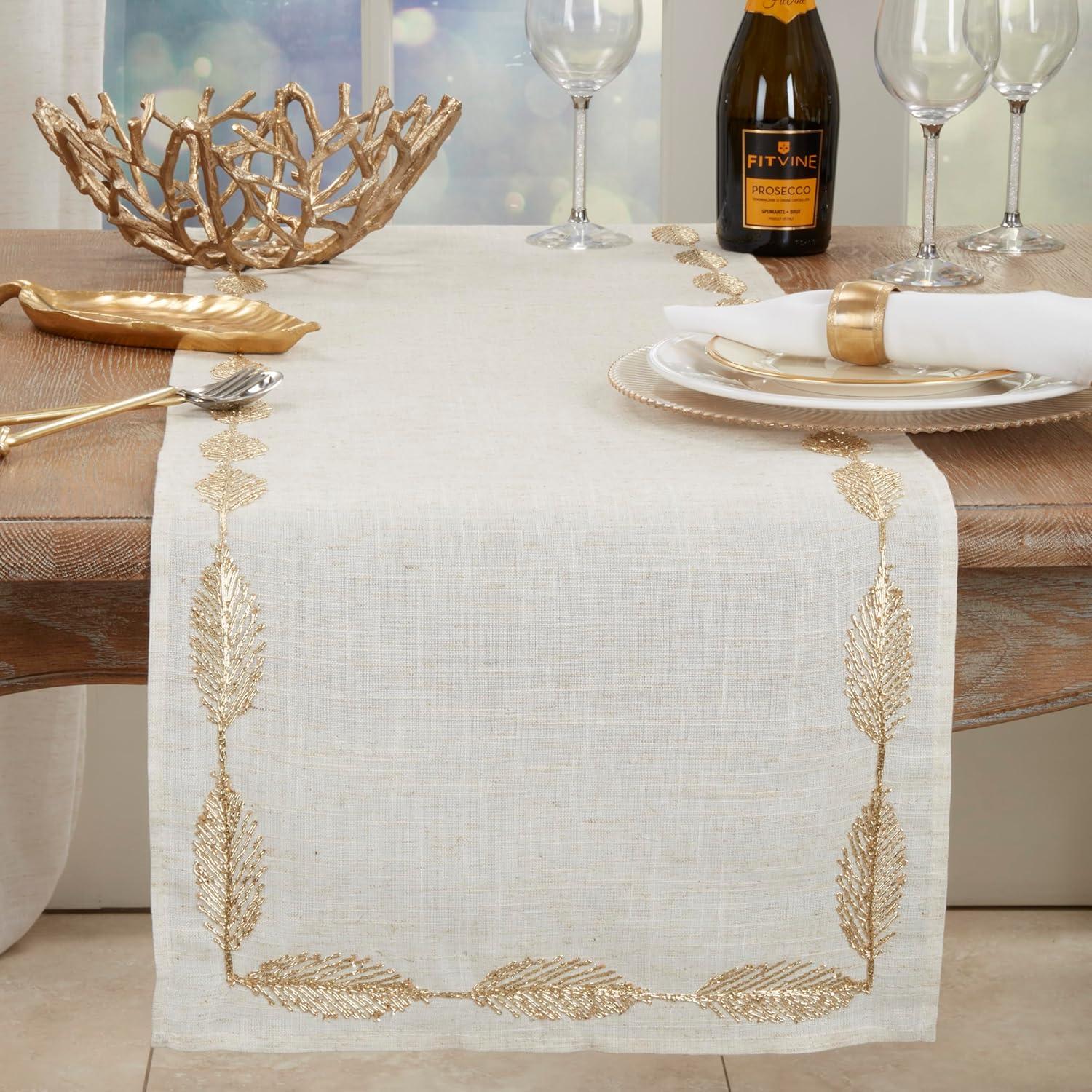 Saro Lifestyle Intricate Leaf Pattern Embroidered Table Runner