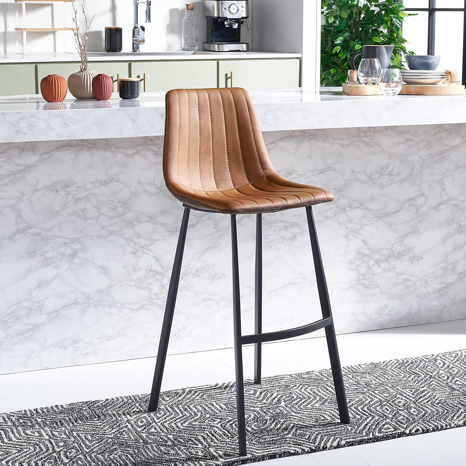 Rhyatte Bar Stool  - BST3018 - Cognac/Black - Safavieh