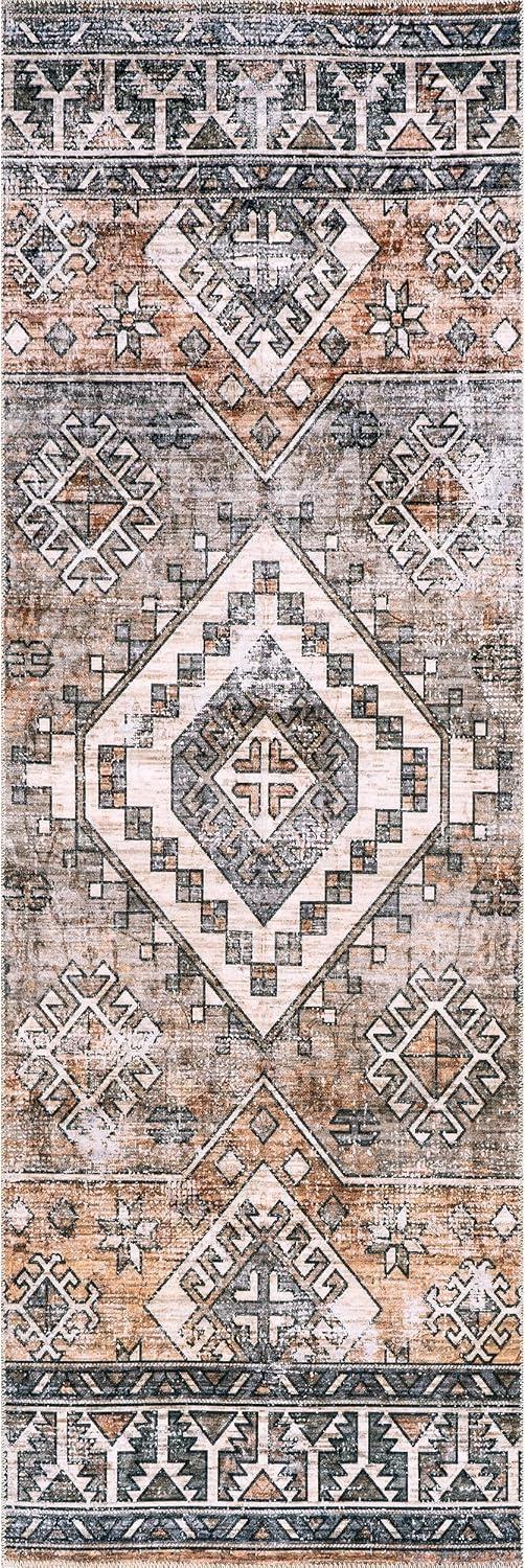 Nuloom 8x10 Machine Washable Rain Haven Vintage Medallion Indoor Area Rug, Rust Non-Slip Backing, Stain Resistant, BedroomLiving Room, Kitchen