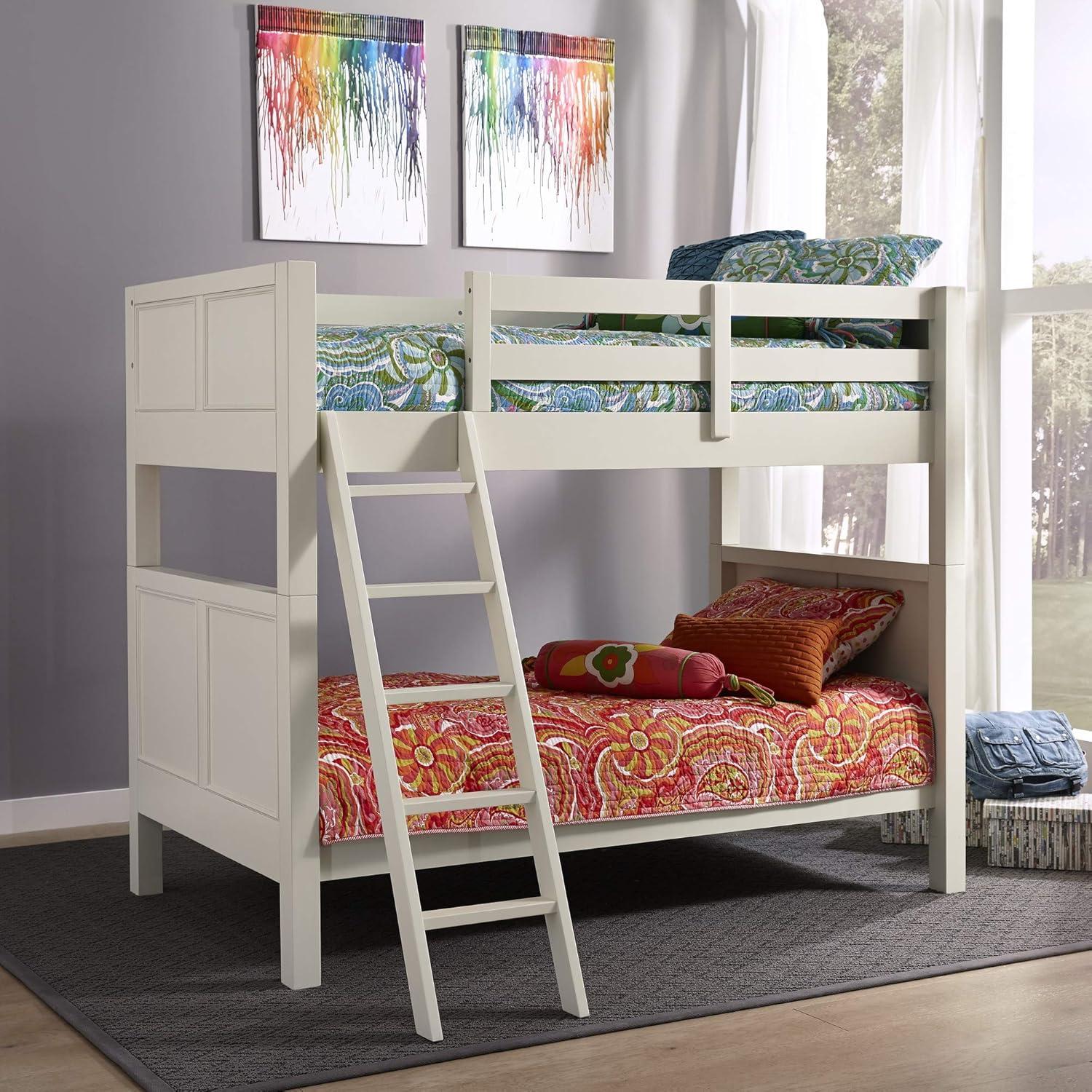 Homestyles Naples Wood Twin Over Twin Bunk Bed in Off White