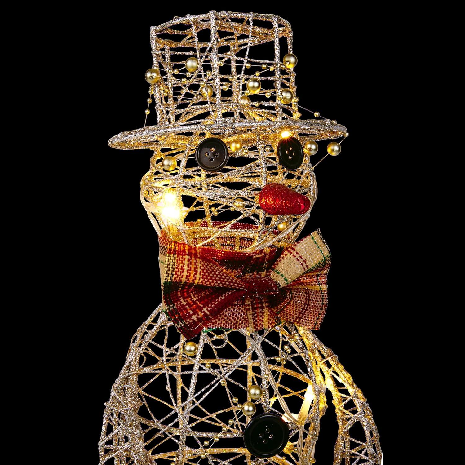 Gold Wire Snowman with Warm White LED Lights, 18 Inches