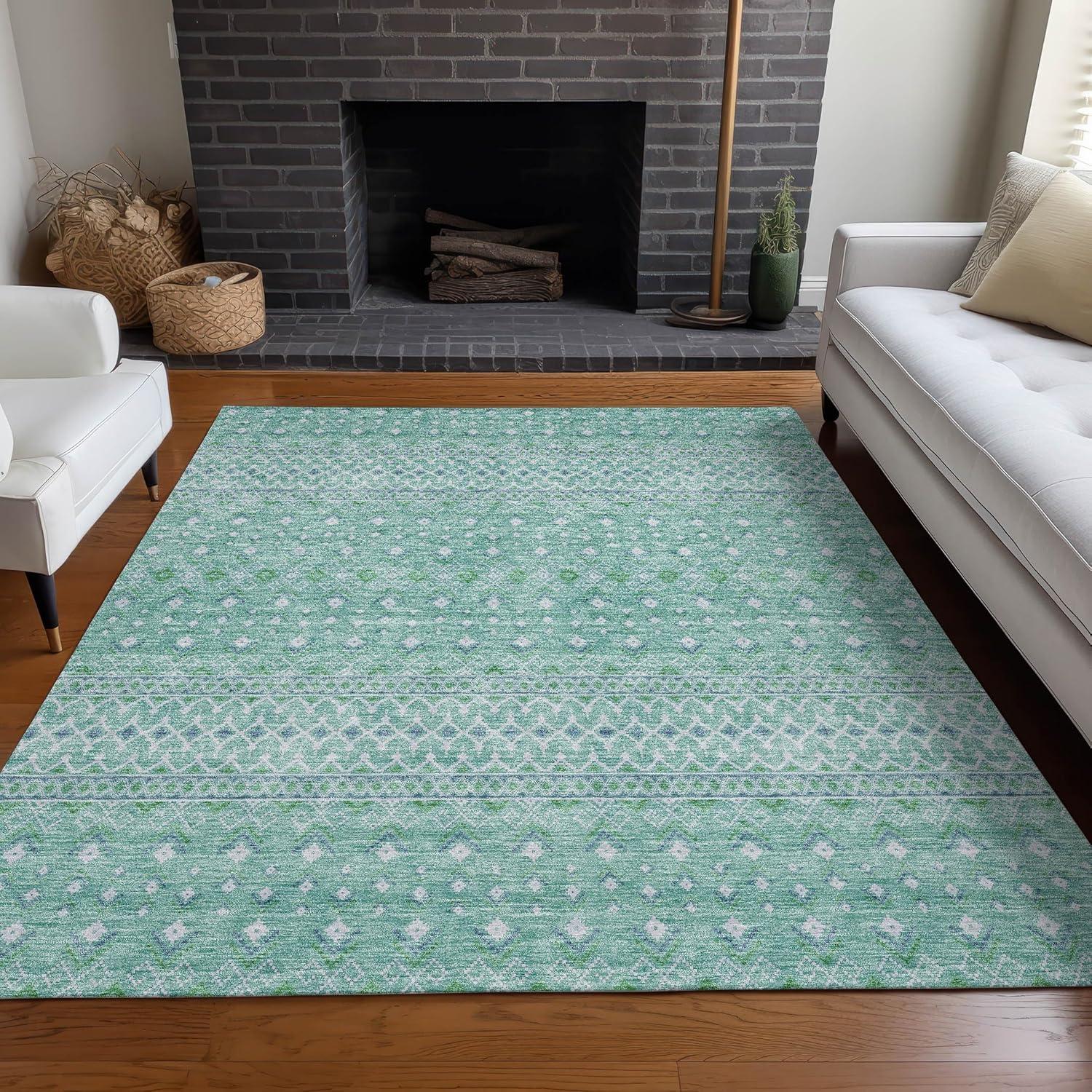 Aqua Bohemian Diamond Pattern Indoor Outdoor Area Rug