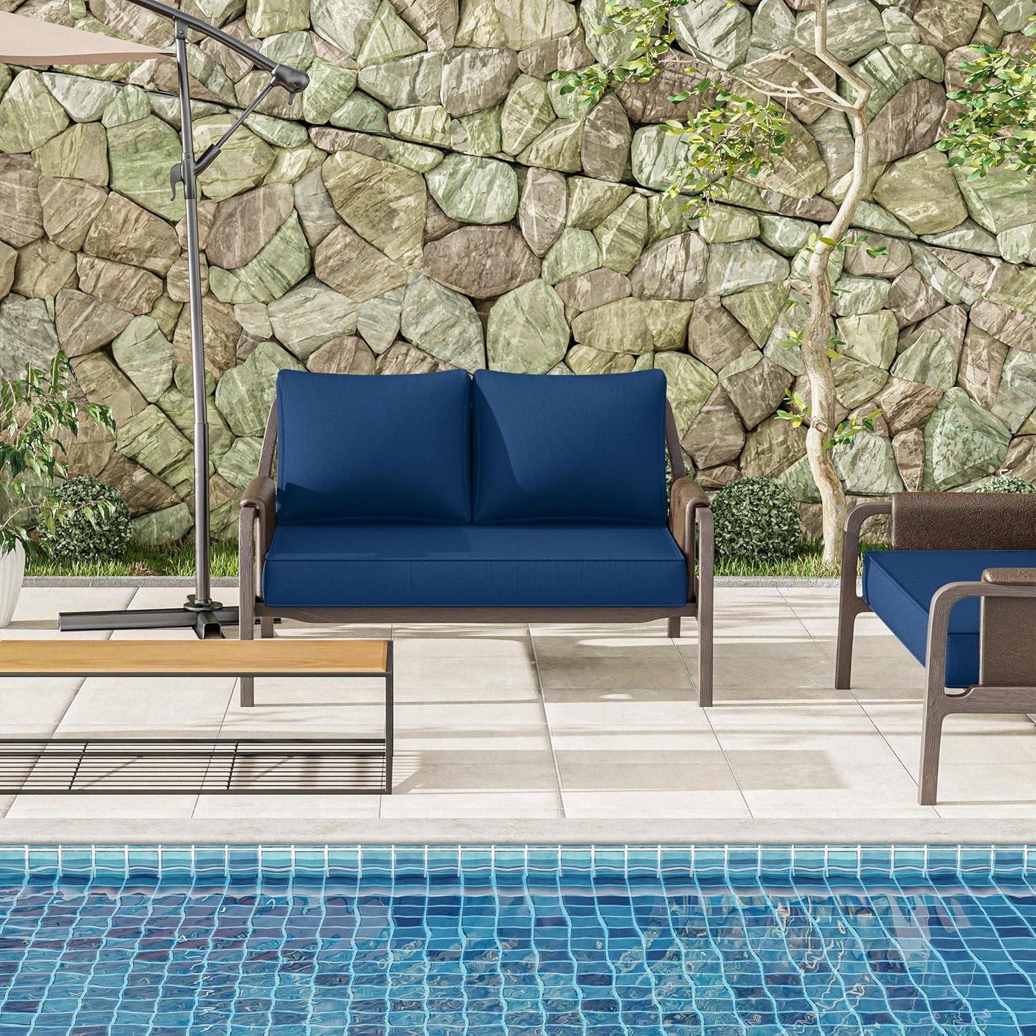 Outdoor Loveseat Cushion Set 46 X 26 Inch Water Repellent & Fadeness Patio Furniture Cushions,Removable Outdoor Couch Cushions with Hidden Zipper & Adjustment Staps for Couch, Bench, and Swing