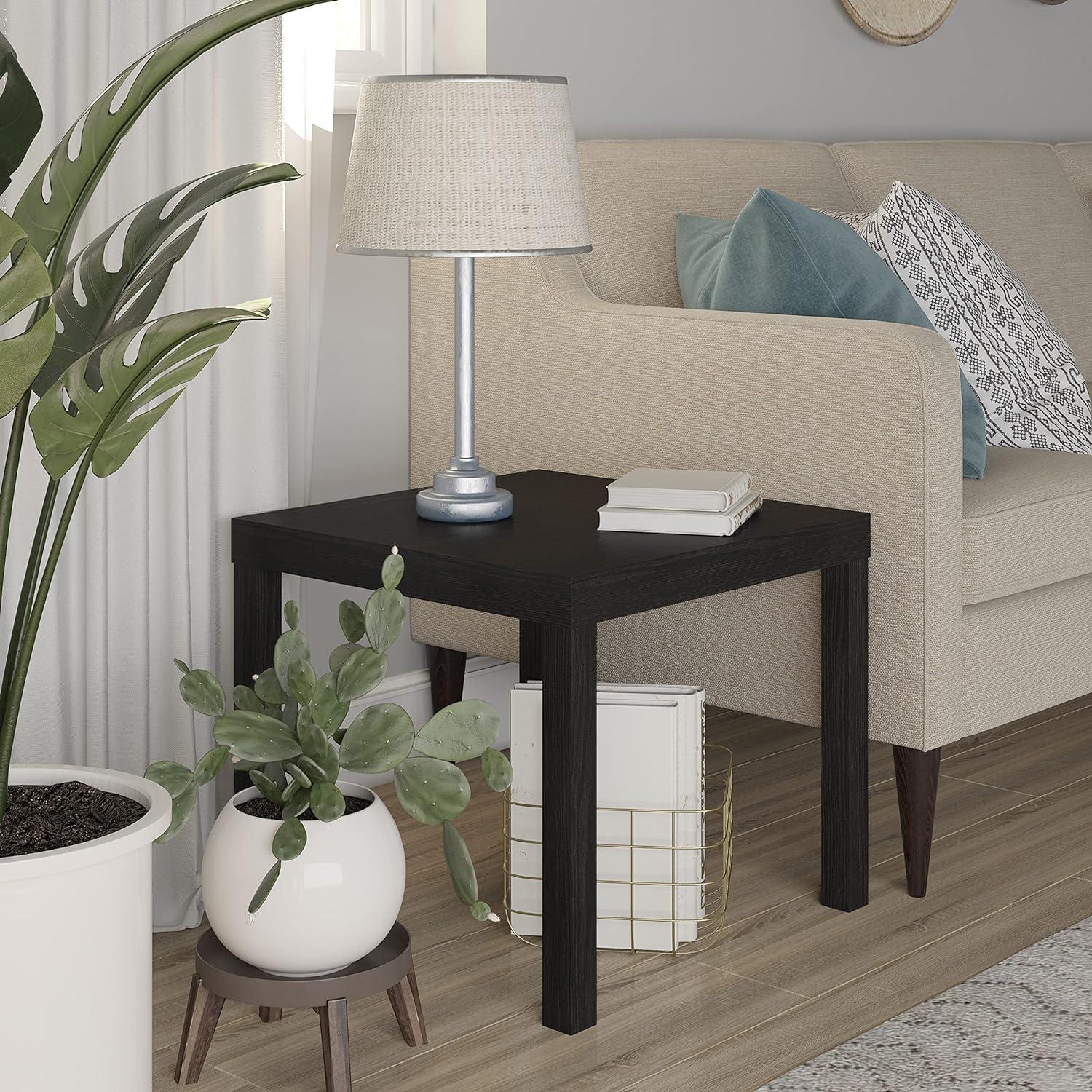 Transitional Glossy Brown Engineered Wood Square End Table
