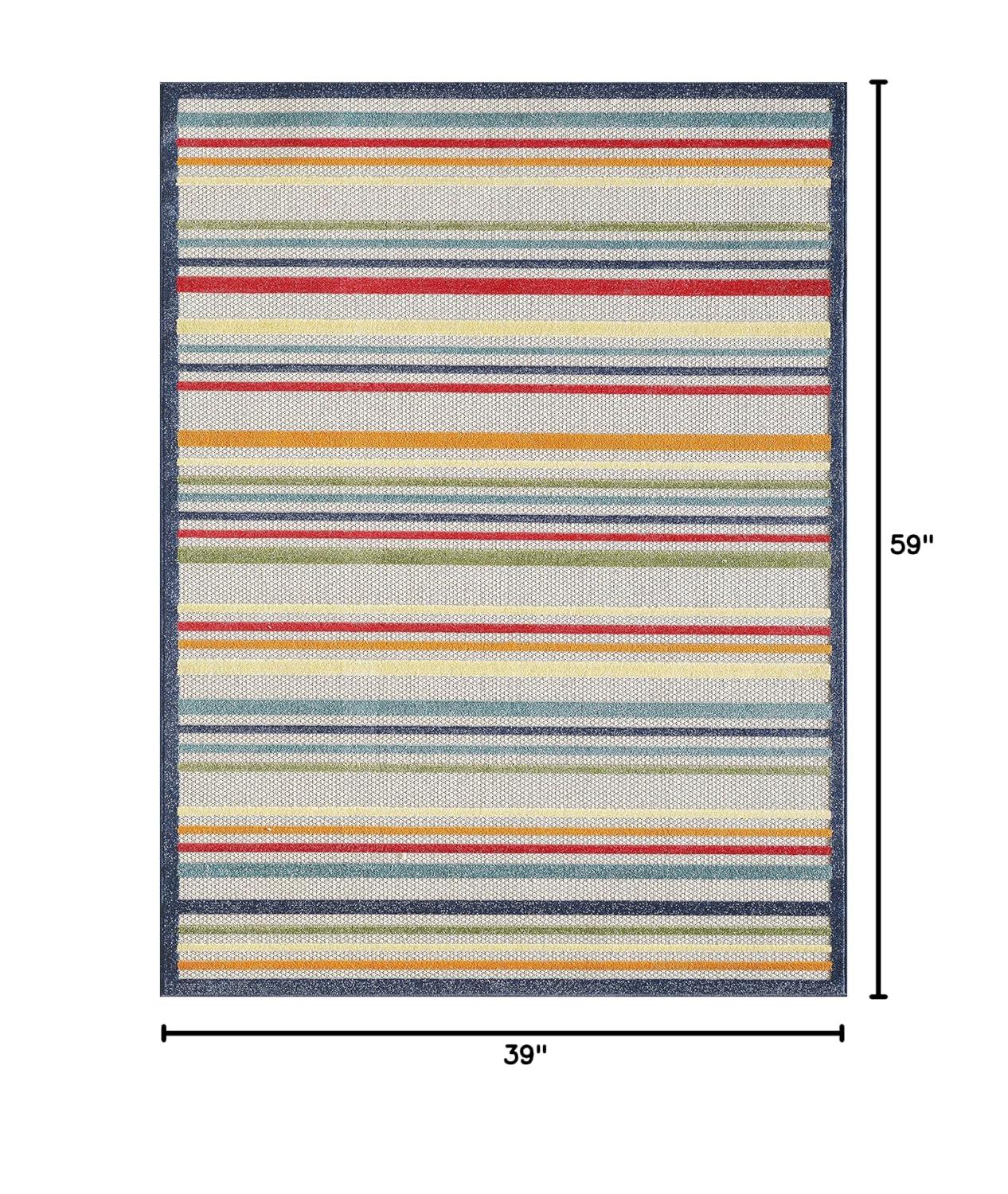 Calla Ivory/Multi Stripes 3 ft. x 5 ft. Striped Indoor/Outdoor Accent Rug