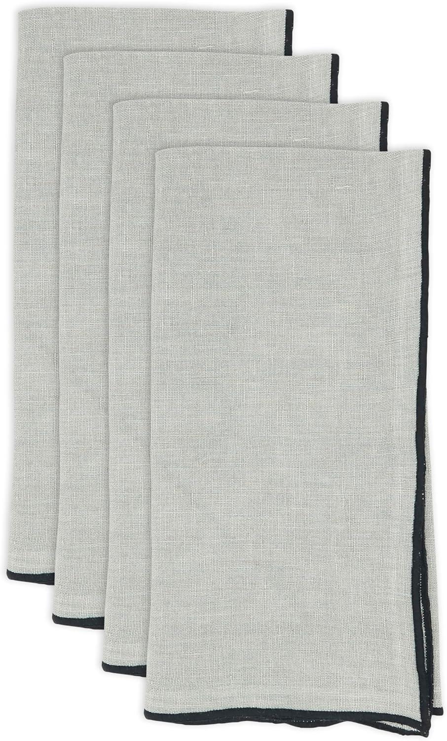 Saro Lifestyle Stitched Border Stonewashed Linen Napkins (Set of 4)