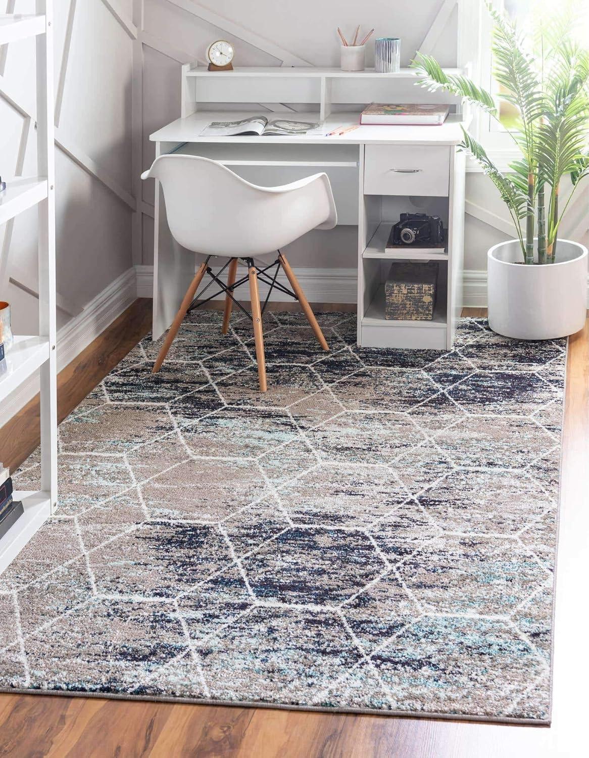 Unique Loom 8' 0 x 10' 0 Trellis Frieze Geometric Blue Multi Area Rug
