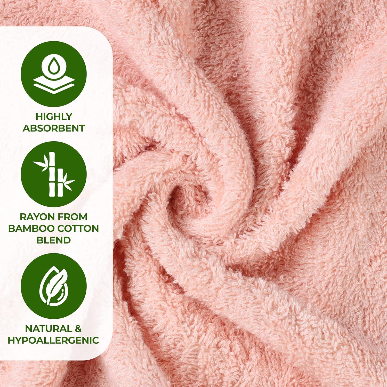Superior Rayon from Bamboo Blend 6-Piece Towel Set, Luxury Quick Dry, Bathroom Essentials, Shower, Spa, Plush Soft Absorbent Towels, Includes 2 Bath, 2 Hand, 2 Washcloth/Face Towels, Pink