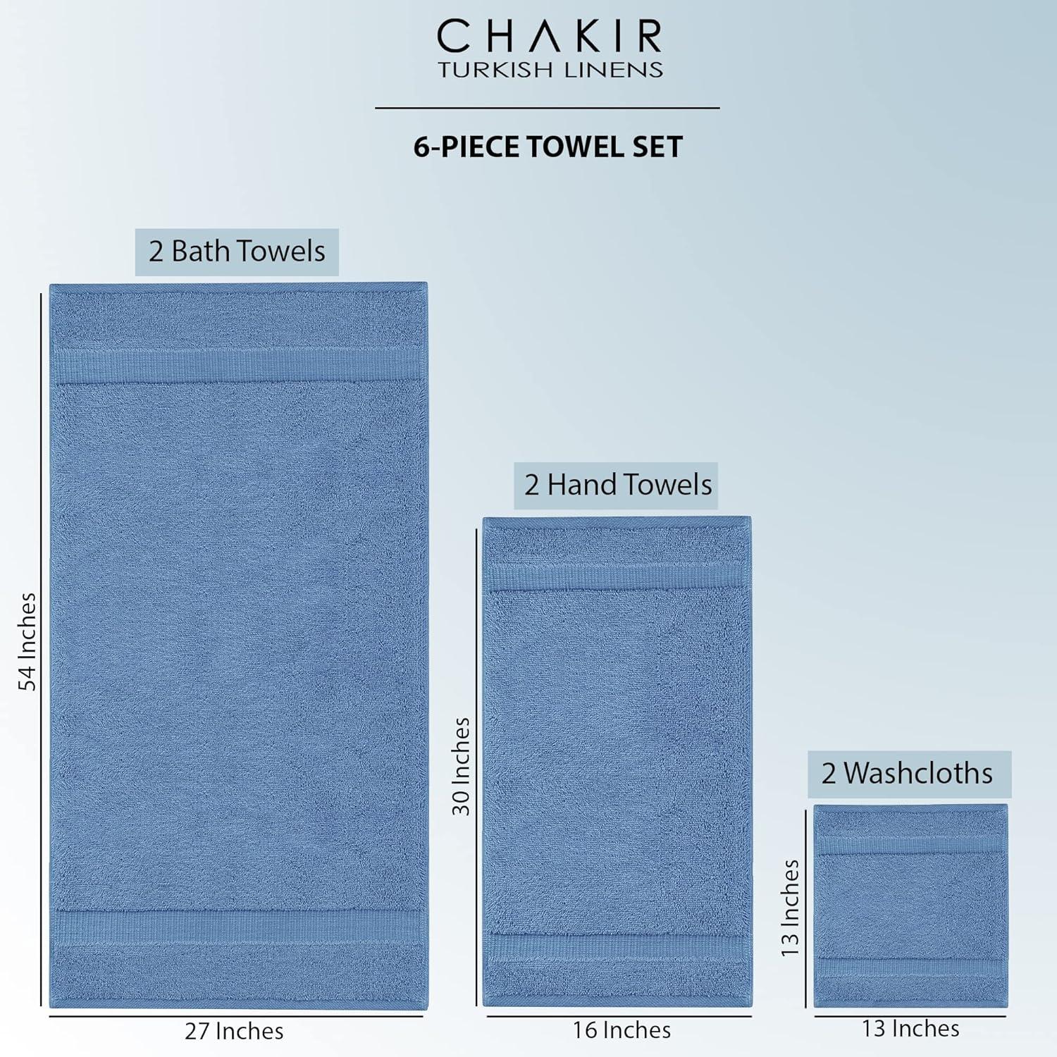 Chakir Turkish Linens 100% Cotton Premium Turkish Towels for Bathroom | 2 Bath Towels - 2 Hand Towels, 2 Washcloths (6-Piece Towel Set, Gray)
