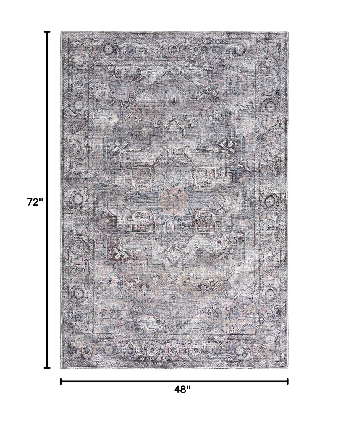 Nourison New Concept Washables Back to College 4' x 6' Grey Vintage Indoor Non-Slip Flatweave Rug