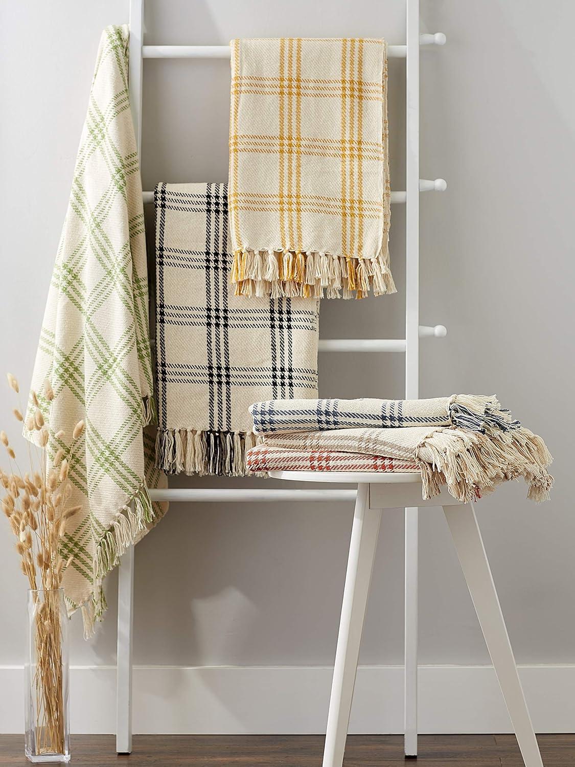 French Blue Modern Farmhouse Plaid Throw