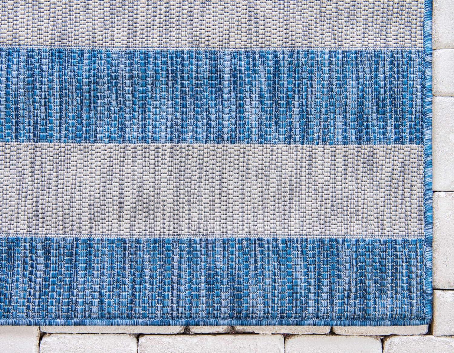 Coastal Breeze Blue and Ivory Stripe 6' x 9' Easy-Care Outdoor Rug