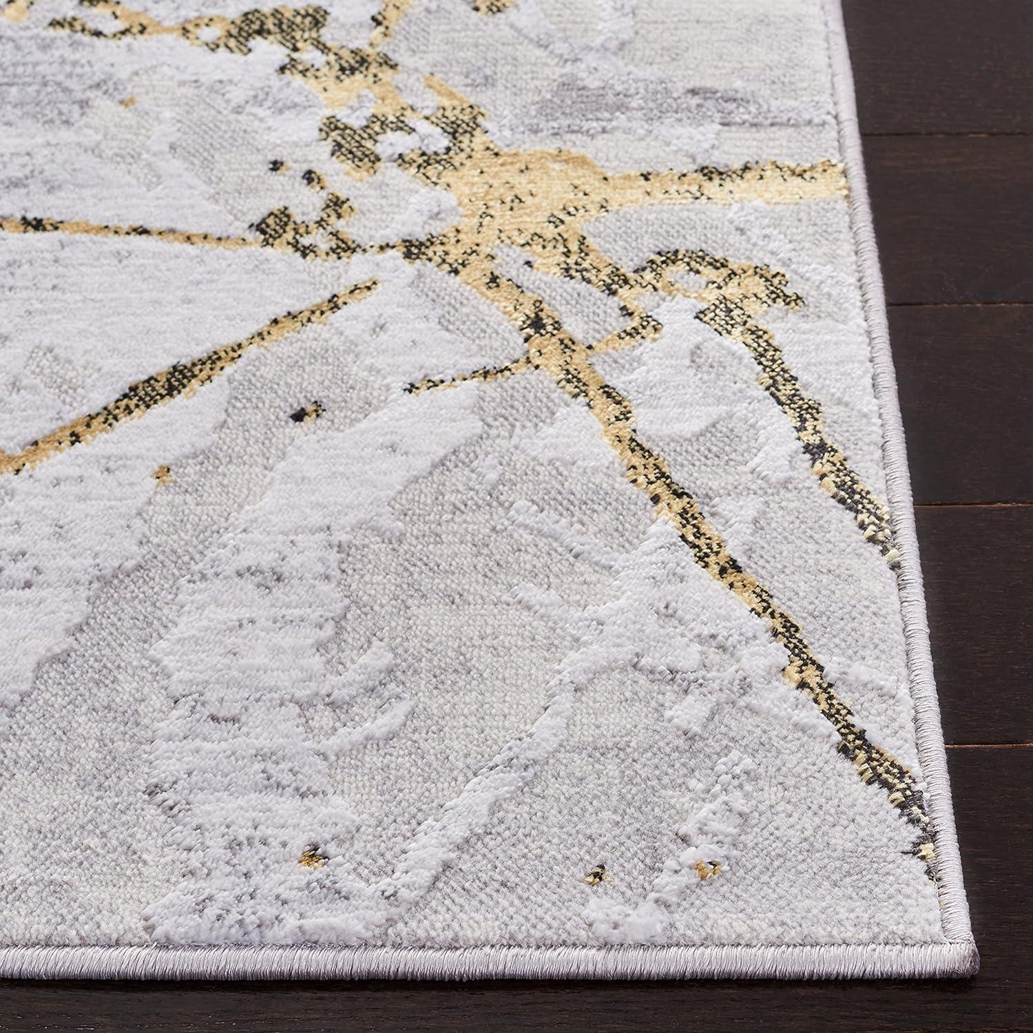 Elysian 24'' Gray and Gold Abstract Synthetic Runner Rug