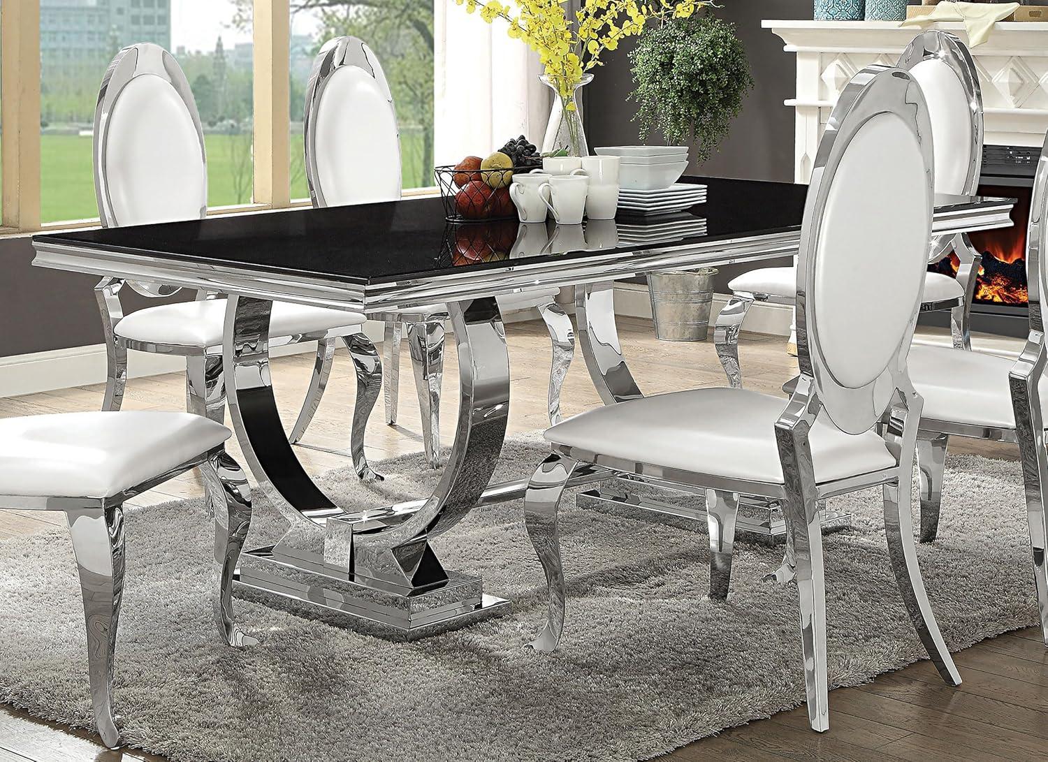 Coaster Rectangular Glass Dining Table with Swooping Double-Hoop in Black