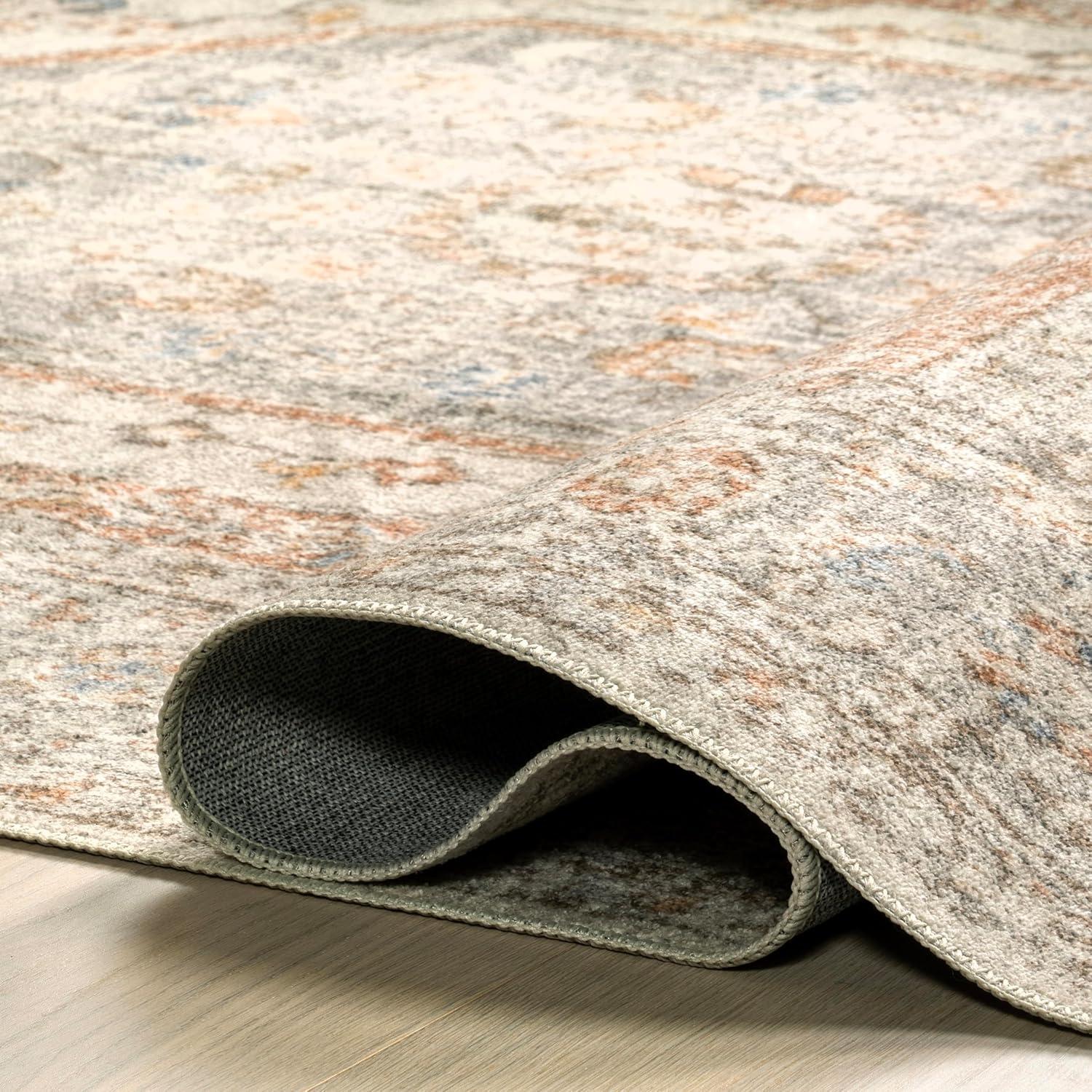 Nuloom 8x10 Machine Washable Rain Haven Vintage Medallion Indoor Area Rug, Light Grey Non-Slip Backing, Stain Resistant,  BedroomLiving Room, Kitchen