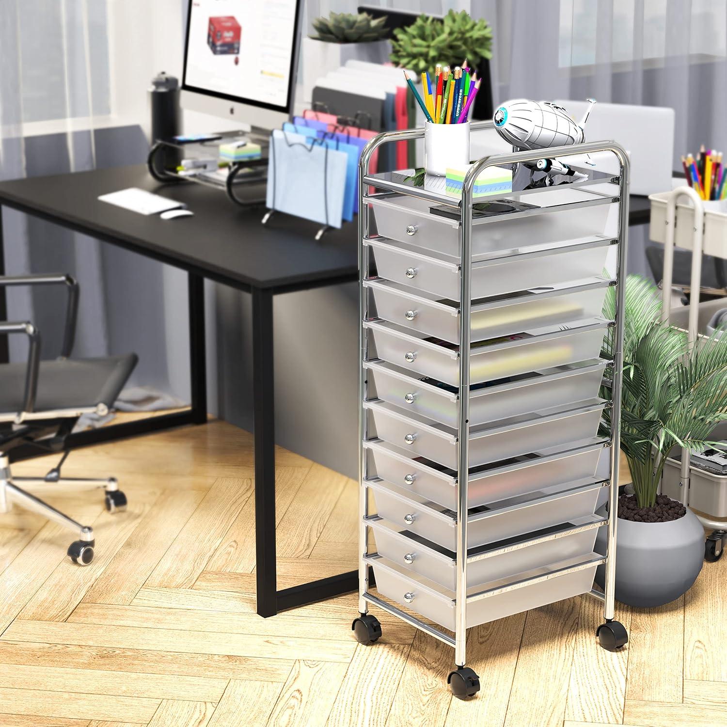 Simple Houseware 10 Drawers Utility Cart Rolling Storage, Chrome