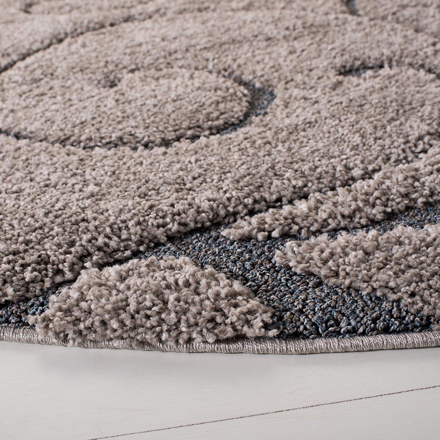 Elegance Bliss 10' Round Grey & Light Blue Floral Shag Rug