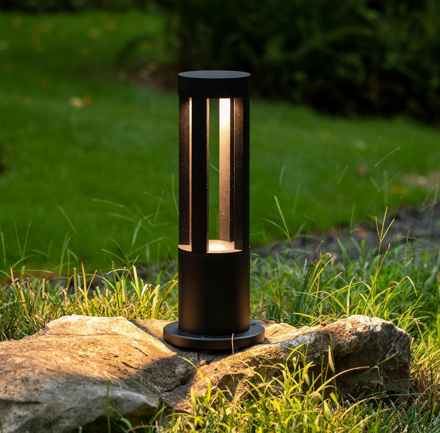 Gardenised Gardenised 15.75-inch Round Led Bollard Path Lights – Durable Decorative Aluminum Wired Landscape Lighting For Walkways, Gardens, Pools, Porches, Driveways, And Surrounding Areas, Black
