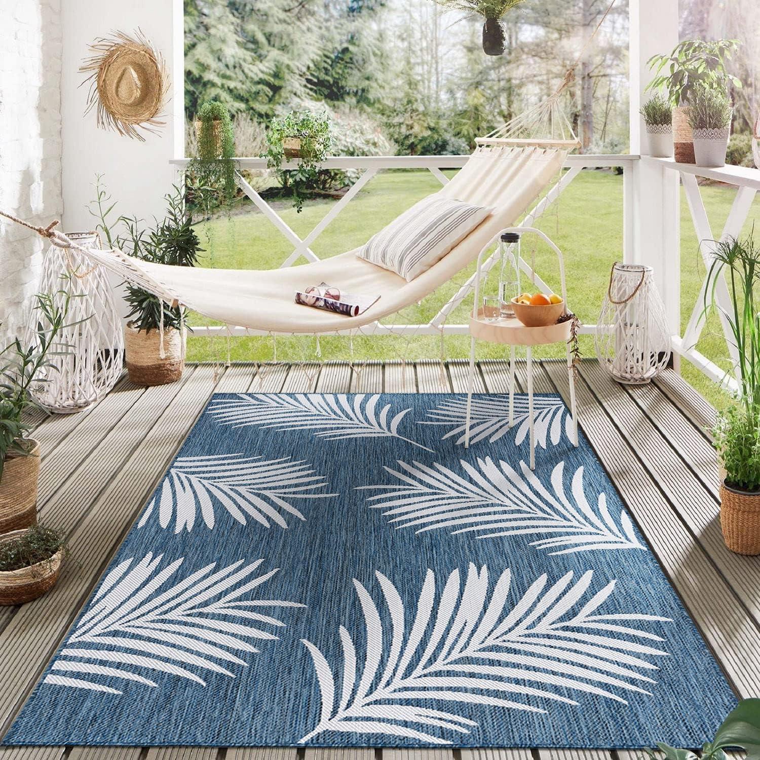 World Rug Gallery Contemporary Palm Leaves Textured Flat Weave Indoor/Outdoor Area Rug