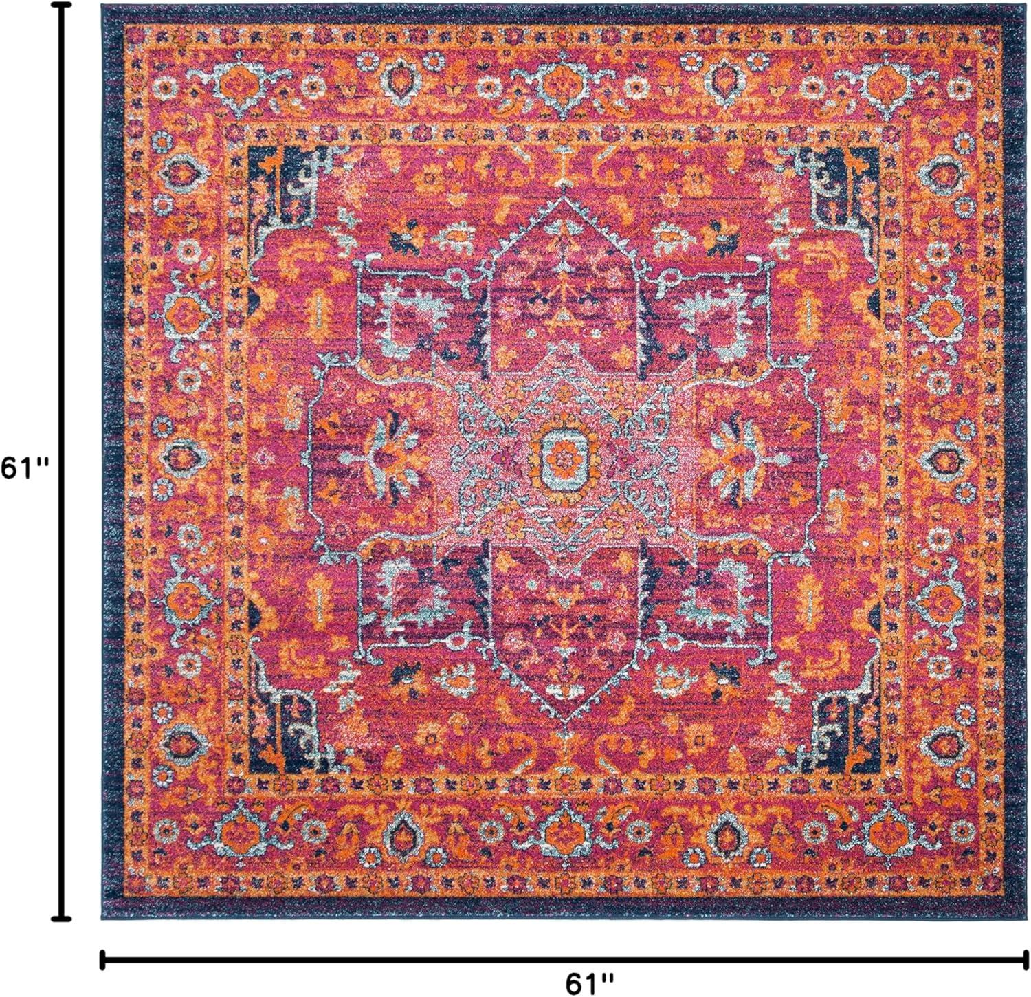 SAFAVIEH Evoke Westley Traditional Floral Area Rug, Fuchsia/Orange, 5'1" x 5'1" Square