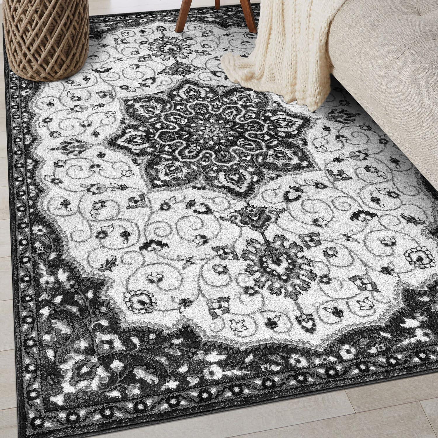 World Rug Gallery Traditional Medallion Area Rug - BLACK 5' X 7'
