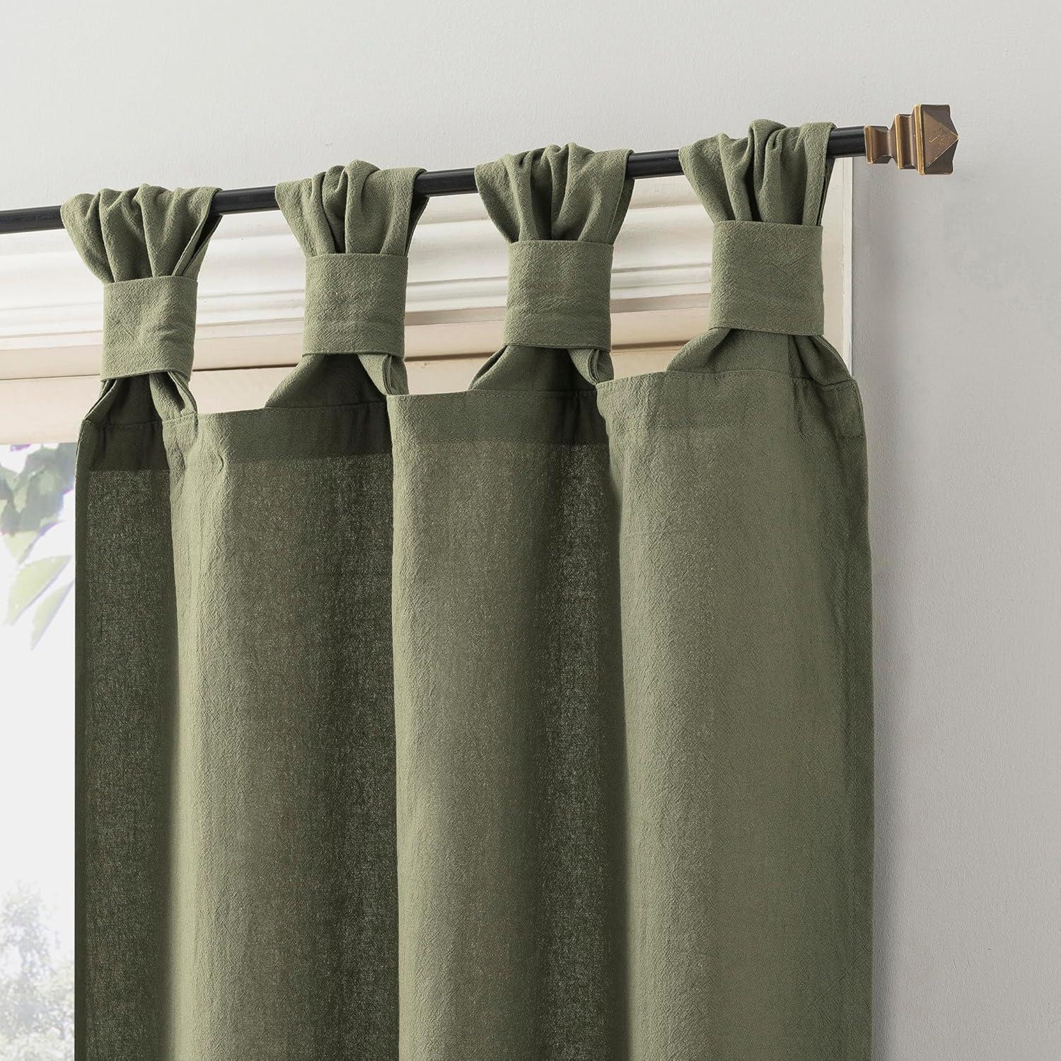 Moss Green Cotton Tab Top Sheer Kitchen Window Curtains, 52" x 36"