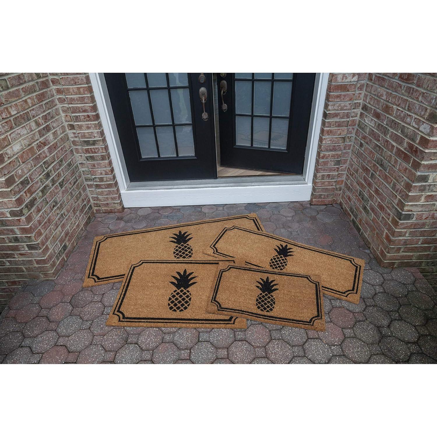 1'5" x 2'5" Pineapple Indoor/Outdoor Coir Doormat Natural/Black - Entryways: Welcome Mat, PVC Backed, Shake Clean