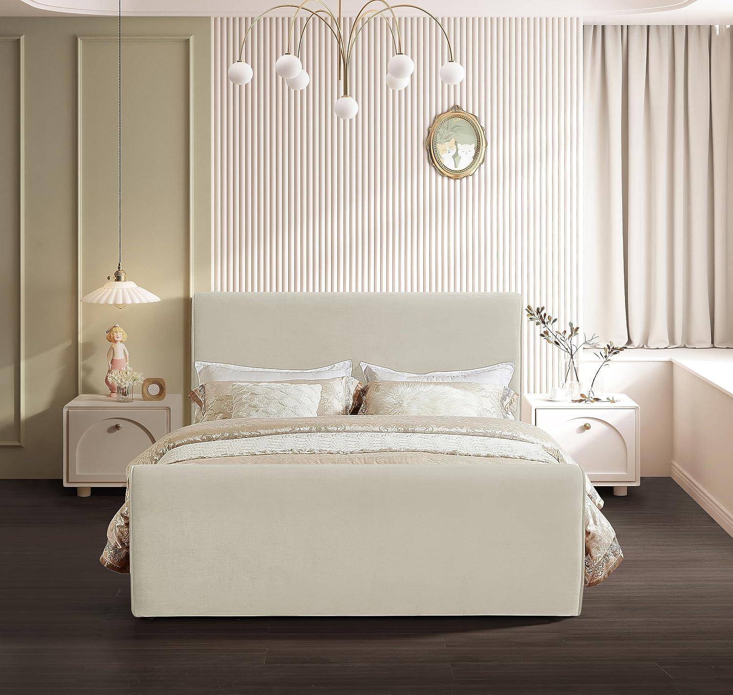 Meridian Furniture Sloan Cream Velvet Queen Bed