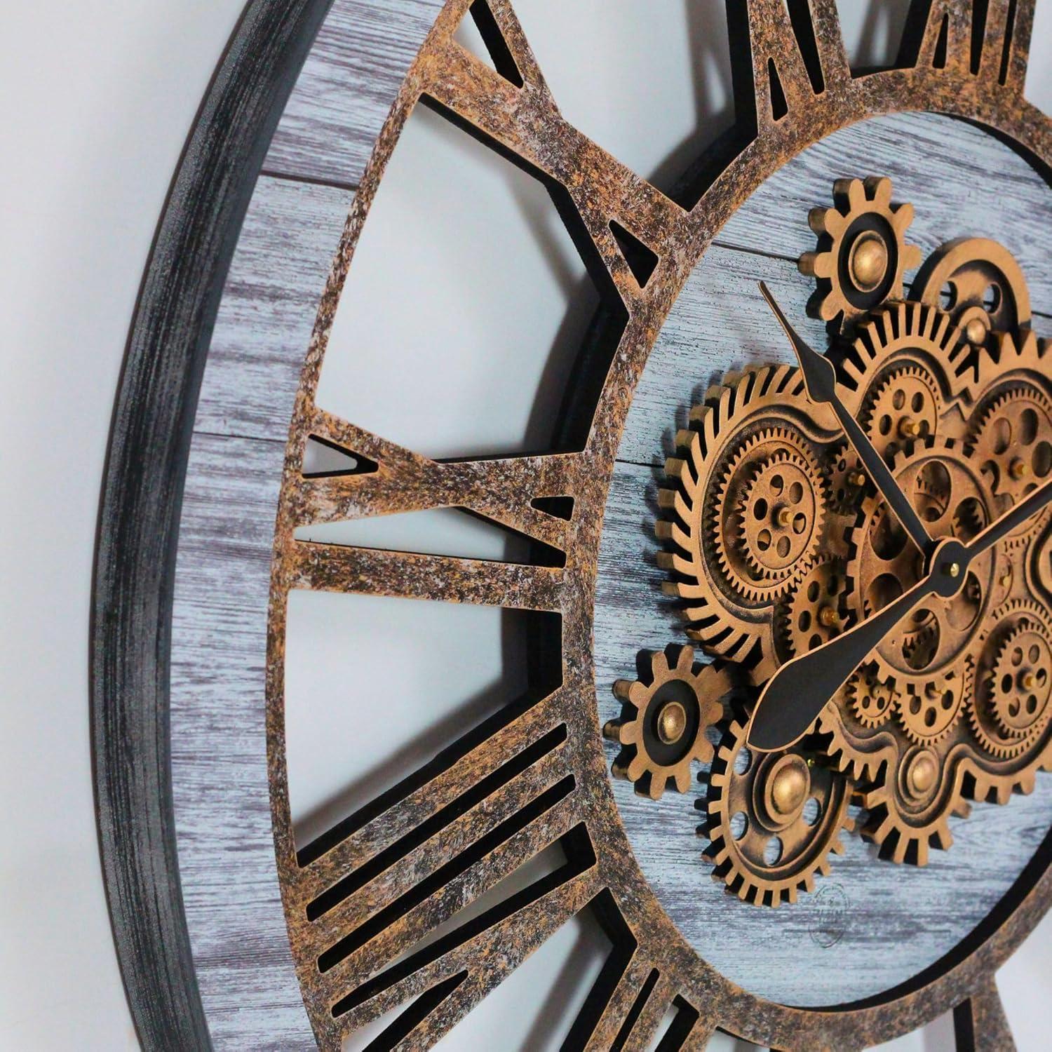 The Gears Clock Wall Clock 36" Round Oversized for Living Room decor with Real Moving Gears America Collection
