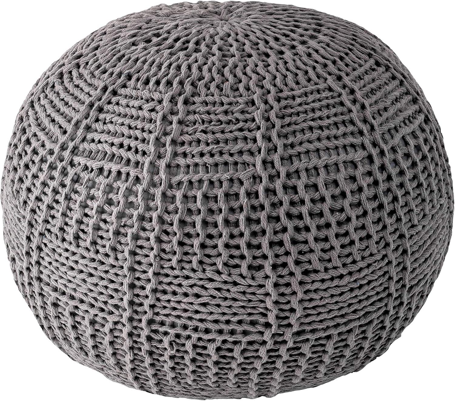 nuLOOM Berlin Casual Knitted Filled Ottoman Pouf, 14" H x 20" W x 20" D, Gray