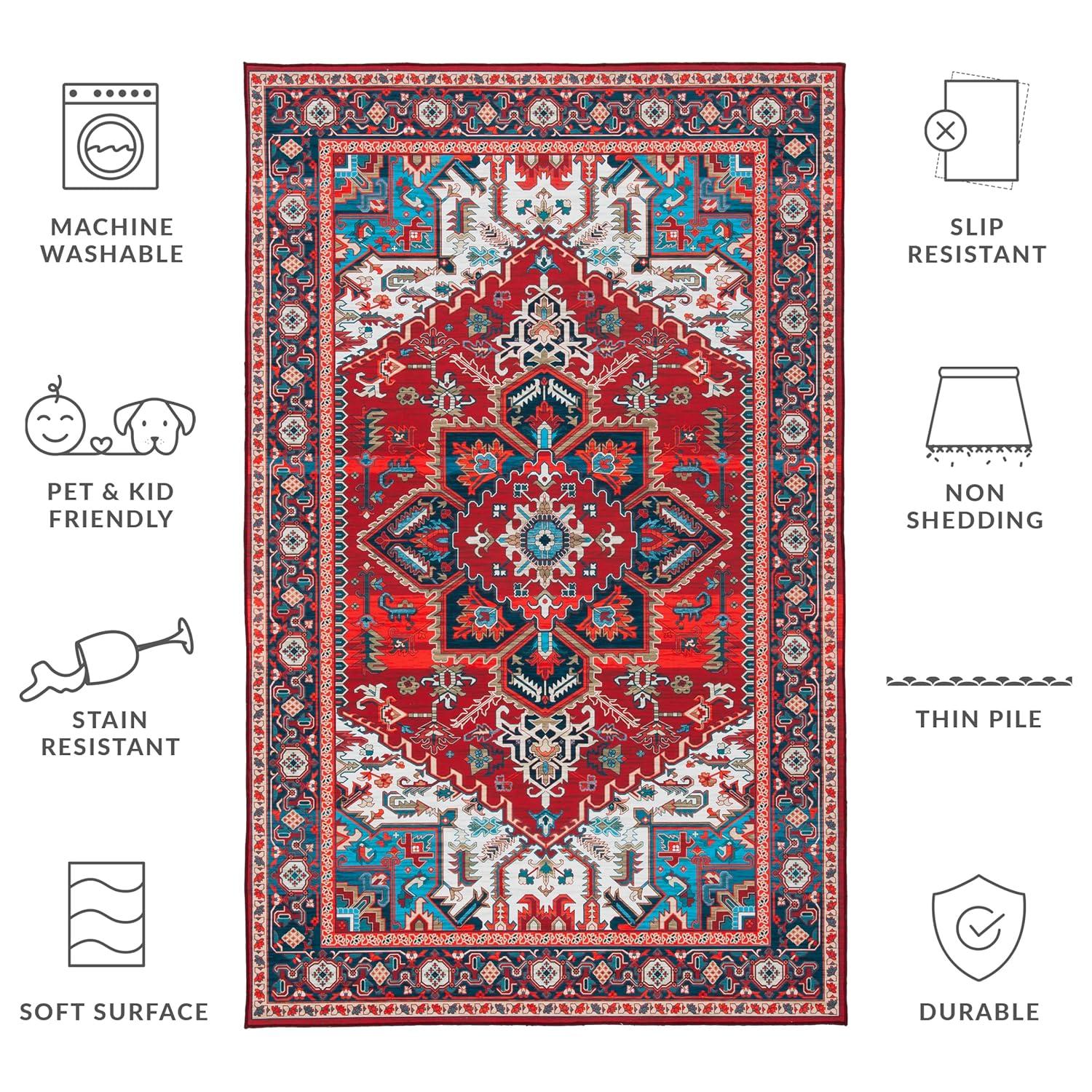 Tucson Vintage Persian TSN101 Power Loomed Machine Washable Skid-Resistant Indoor Area Rug - Red/Blue - 6'x9' - Safavieh