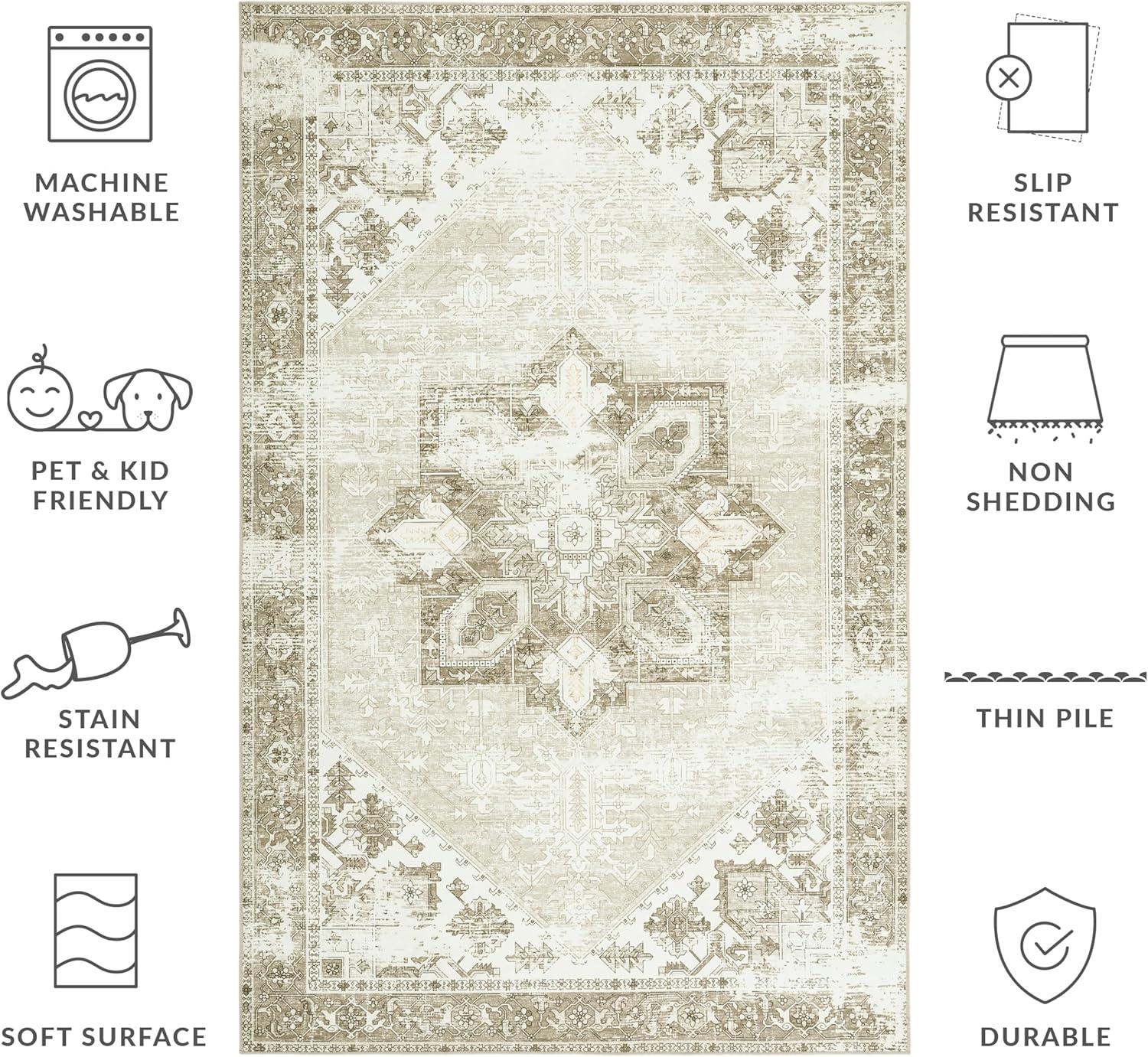 SAFAVIEH Tucson Jayla Traditional Machine Washable Area Rug, 3' x 5', Sage/Ivory