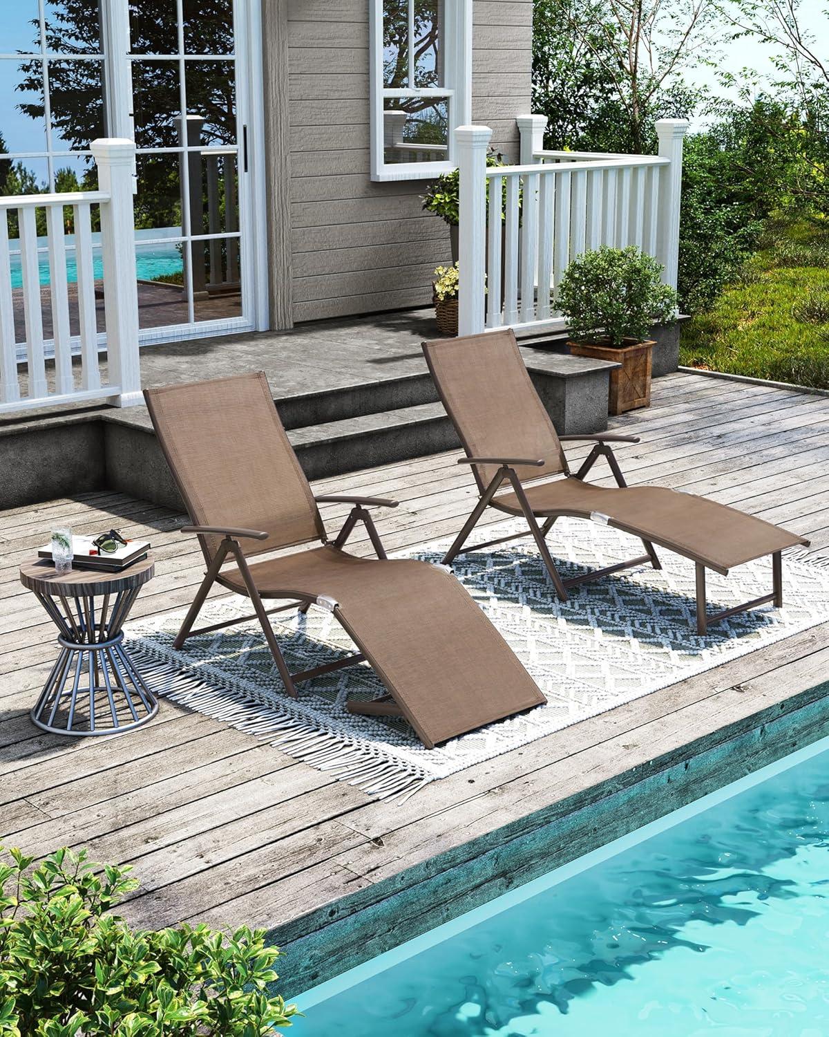 Pellebant Outdoor Chaise Lounge Aluminum Patio Folding Chair,Brown