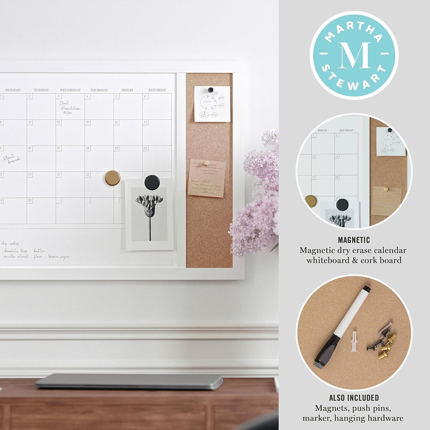 Thomas Martha Stewart Magnetic Dry Erase Monthly Calendar and Cork Board Combo with Included Marker, Magnets