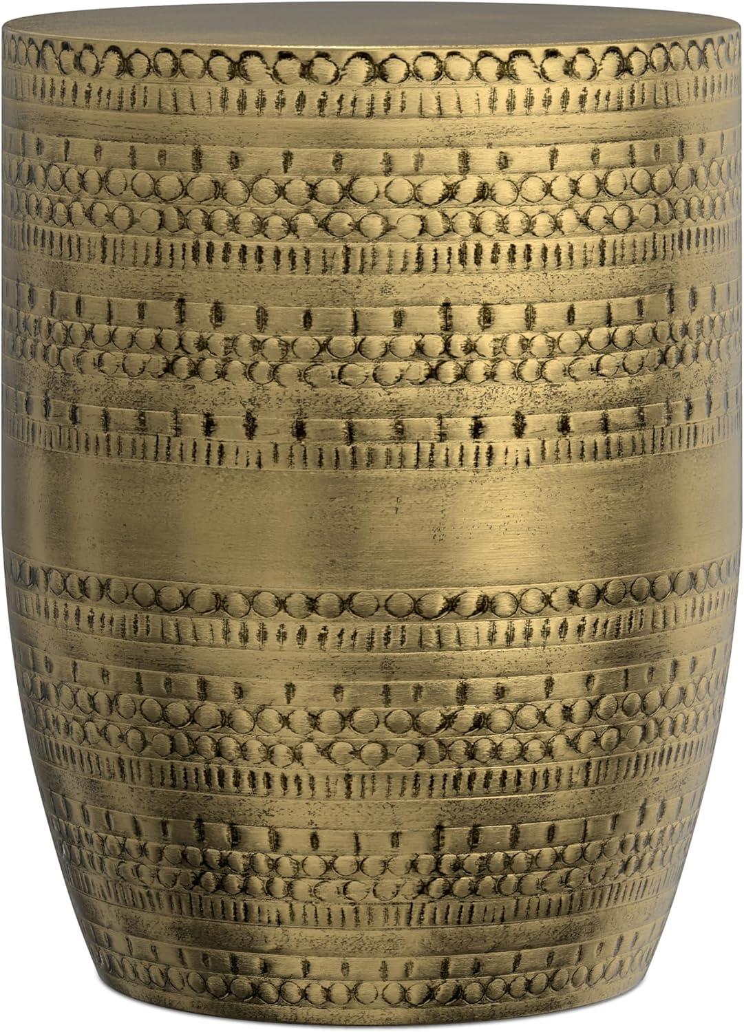 Bungalow Rose Johnsen 15"W Metal Industrial Boho Tribal Pattern Drum End Table with Textured Finish, Assembled
