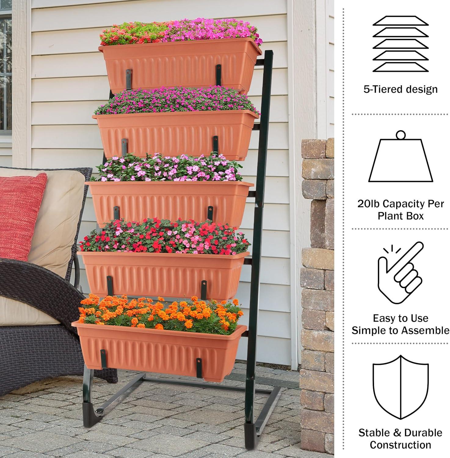 Pure Garden 5 Tier Vertical Planter Raised Garden Beds, Terracotta