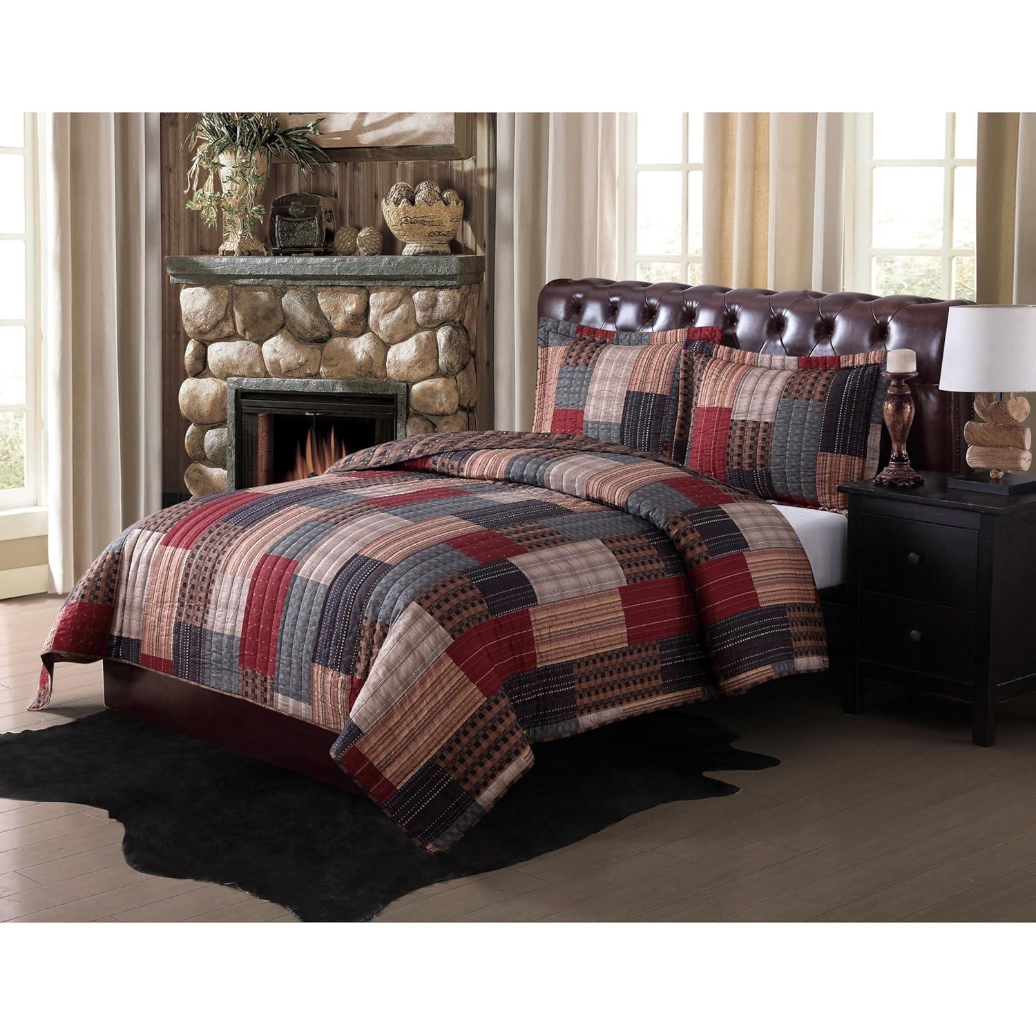 2pc Twin Gunnison Quilt Set Red/Assorted Grays - Style 212