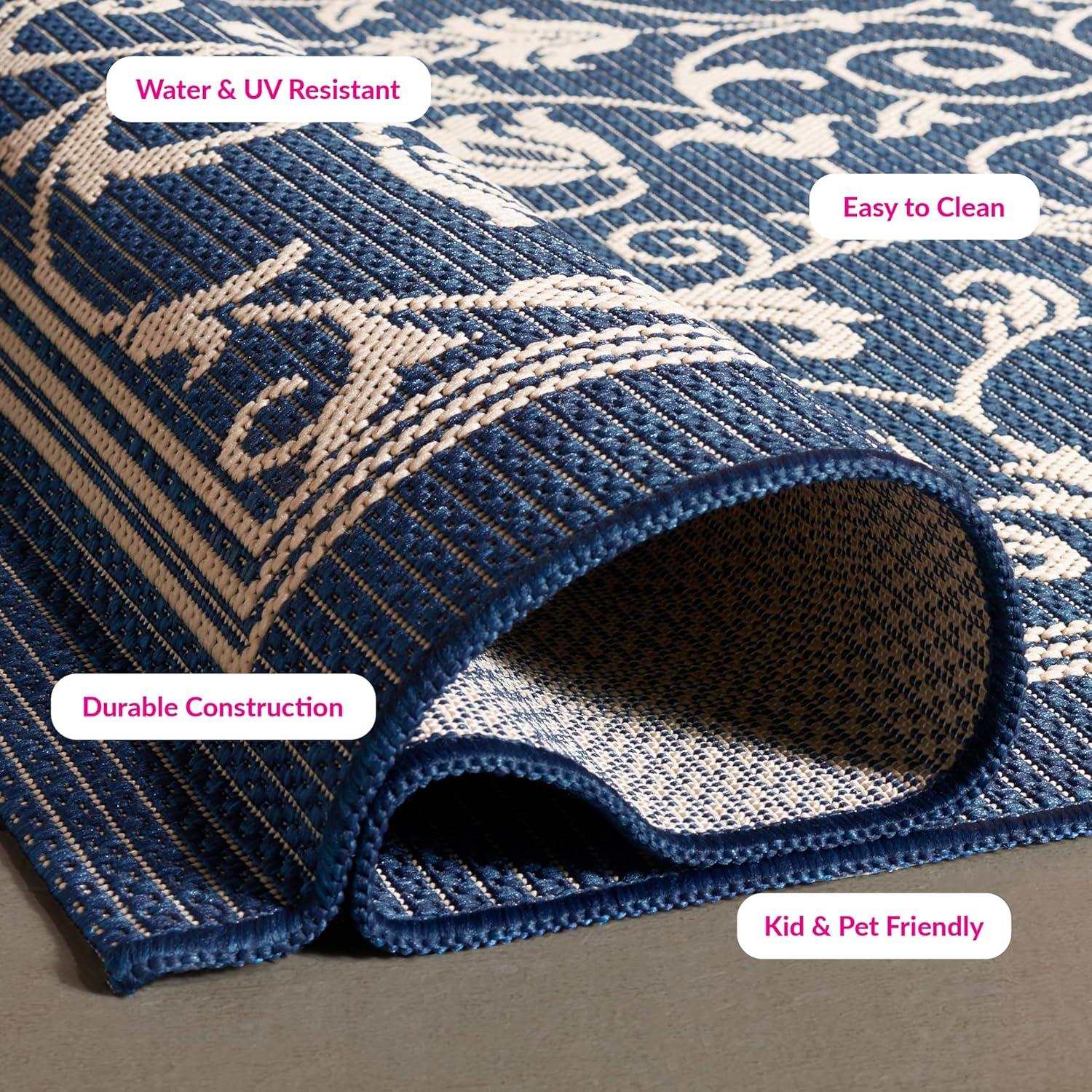 Courtyard CY2098 Power Loomed Indoor and Outdoor Area Rug - Navy/Beige - 5'3"x7'7" - Safavieh