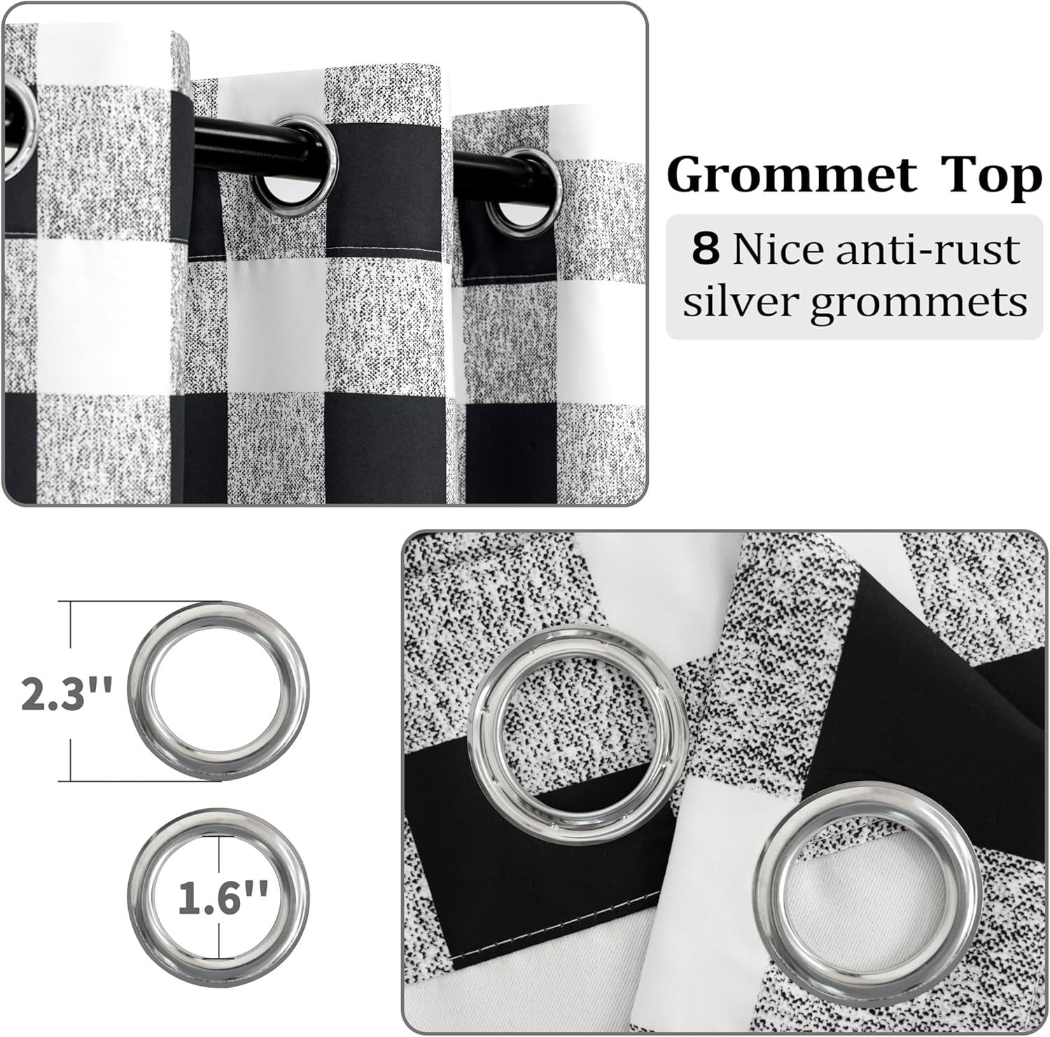 Buffalo Plaid Check Curtains Blackout Room Darkening Thermal Insulated Black and White Buffalo Checkered Window Drapes for Farmhouse Bedroom Living Room Grommet Curtain 2 Panels 84 Inch Long