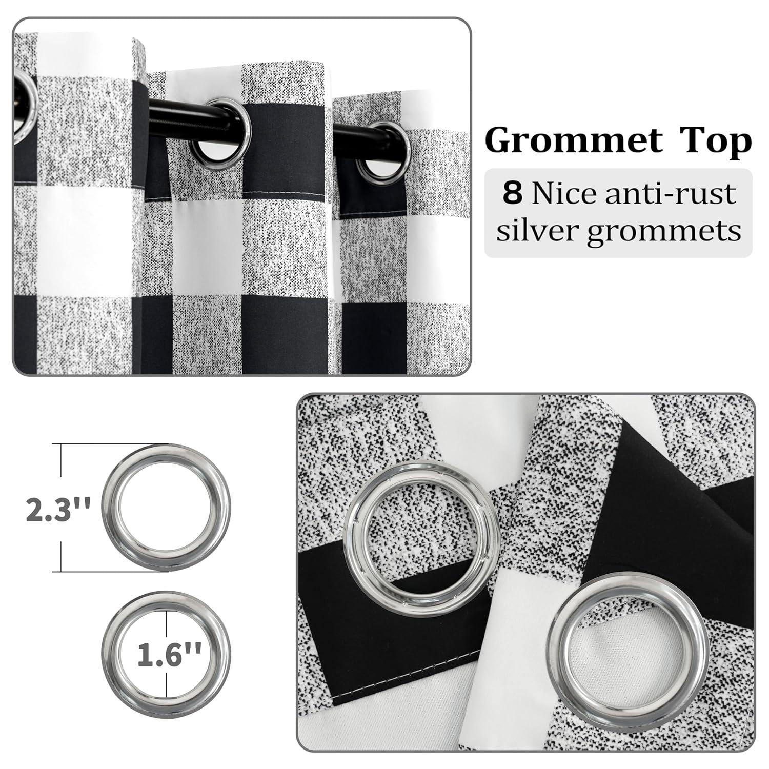 Buffalo Plaid Check Curtains Blackout Room Darkening Thermal Insulated Black and White Buffalo Checkered Window Drapes for Farmhouse Bedroom Living Room Grommet Curtain 2 Panels 84 Inch Long